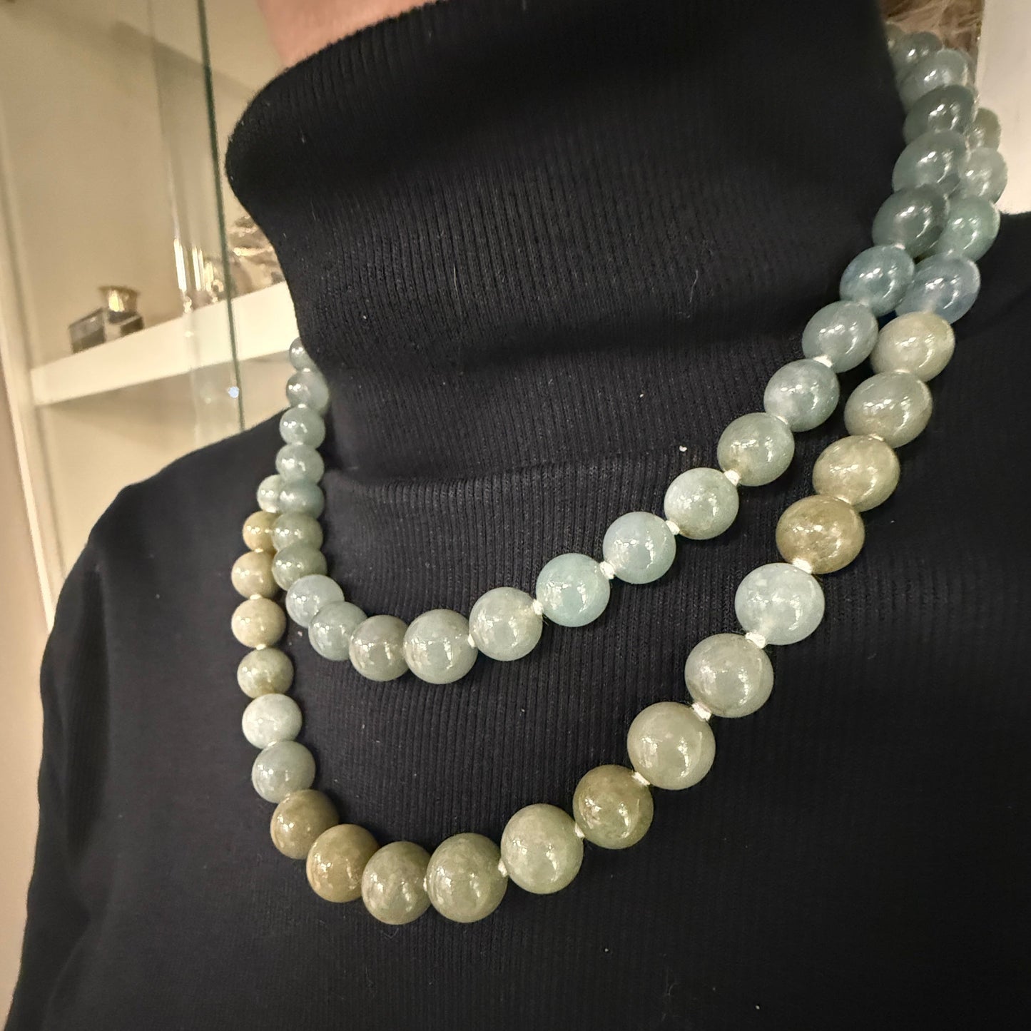 Estate Blueish Grey Jadeite Graduated Bead Necklace