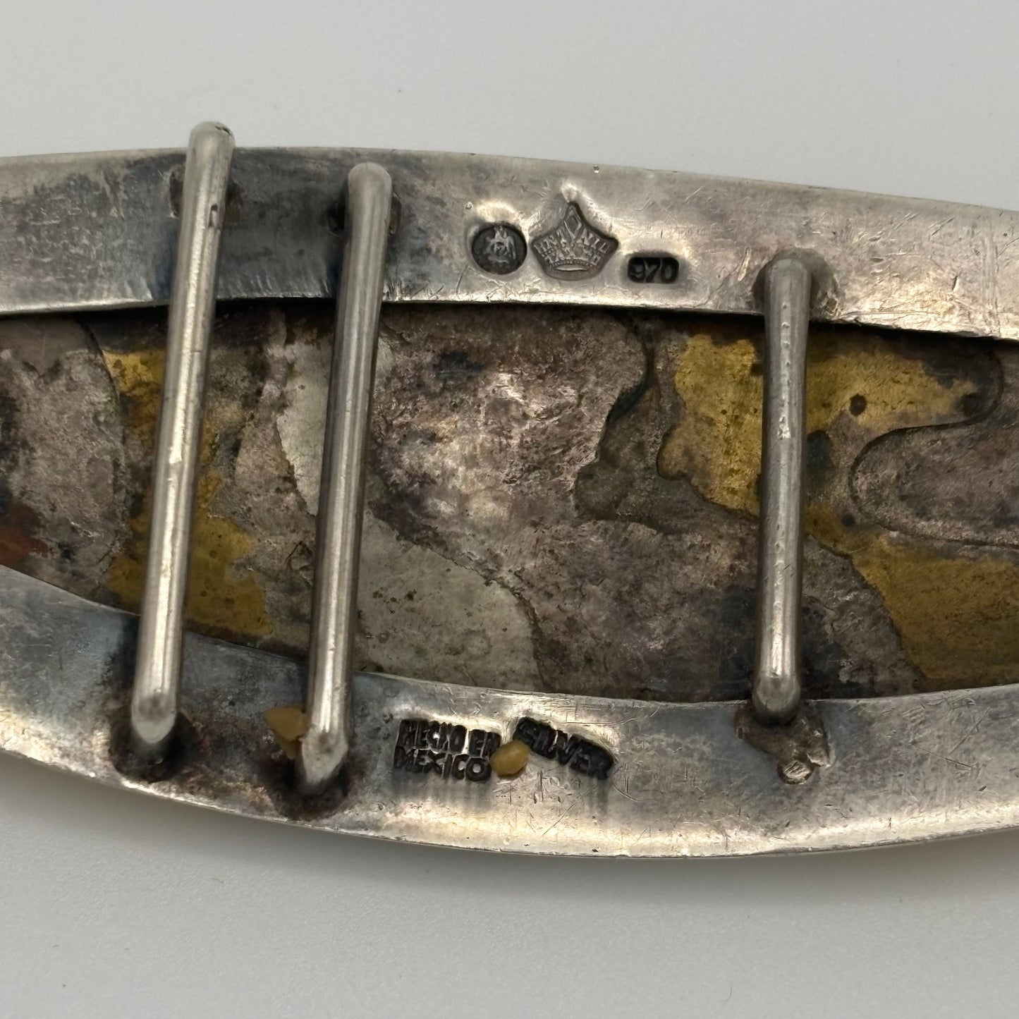 Estate XL 970 Silver Heavy MultiMetal Fish Belt Buckle by Antonio Pinneda - Entirely Handmade