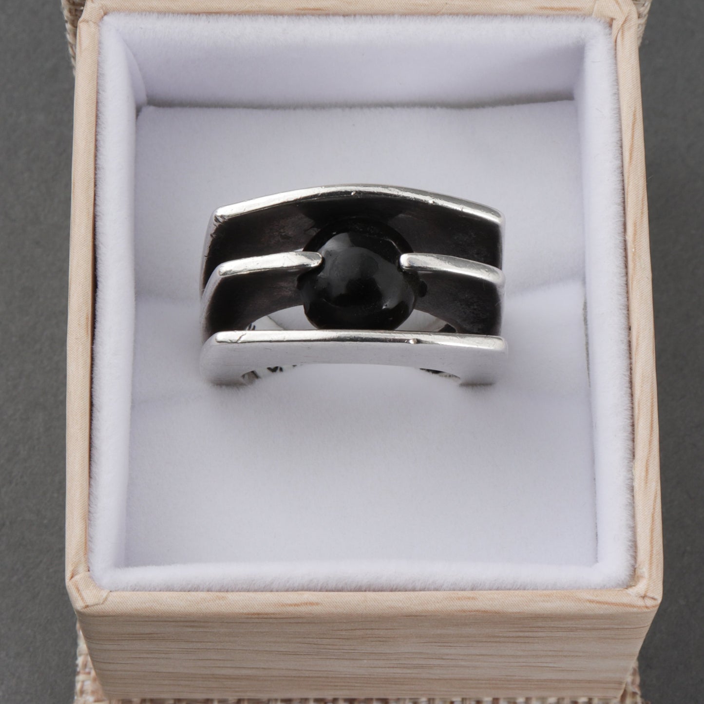 Estate Antonio Pineda Sterling Silver and Onyx Ball Ring
