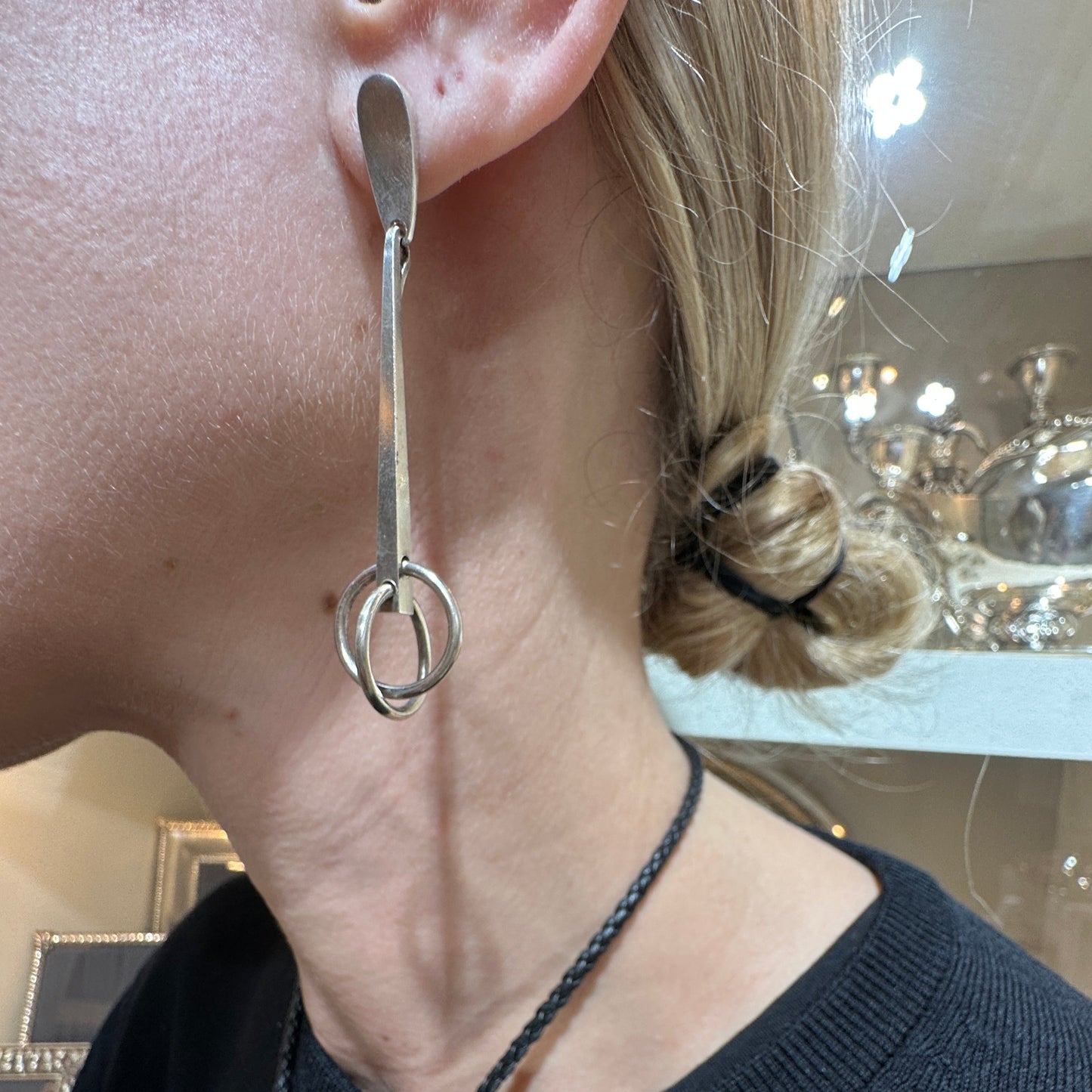 Estate Georg Jensen Geometric Post Back Earrings by Bent Gabrielsen No 196