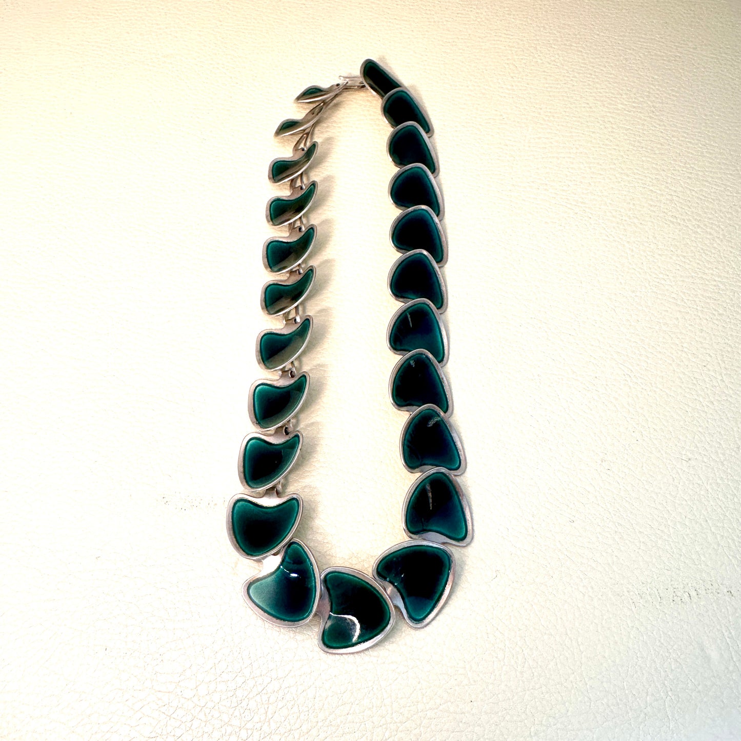 Estate Sterling Silver Green Enamel Necklace by Atelier Borgilia