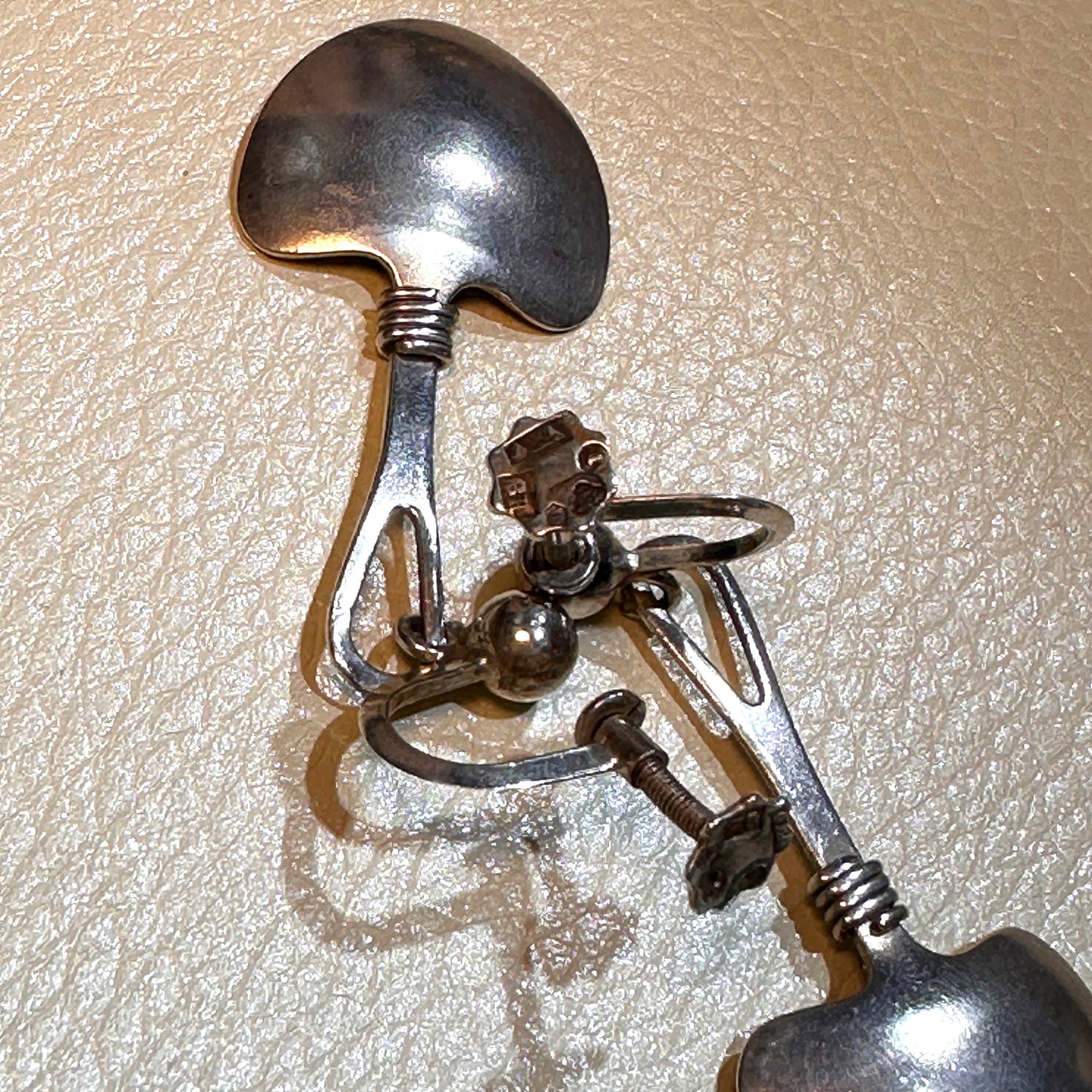 Estate Sterling Silver Green Enamel Earrings Screwback by Atelier Borgilia