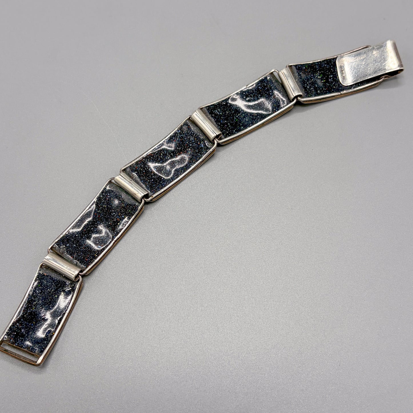 Estate German Polychrome Matte Enamel & Sterling Silver Small Link Bracelet No 2