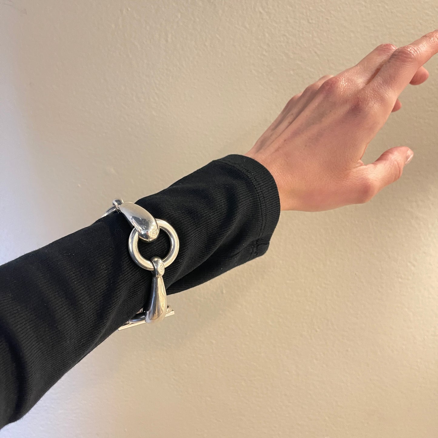 Estate Sterling Silver Heavy Teardrop-Shaped Links with Three Connecting Circles