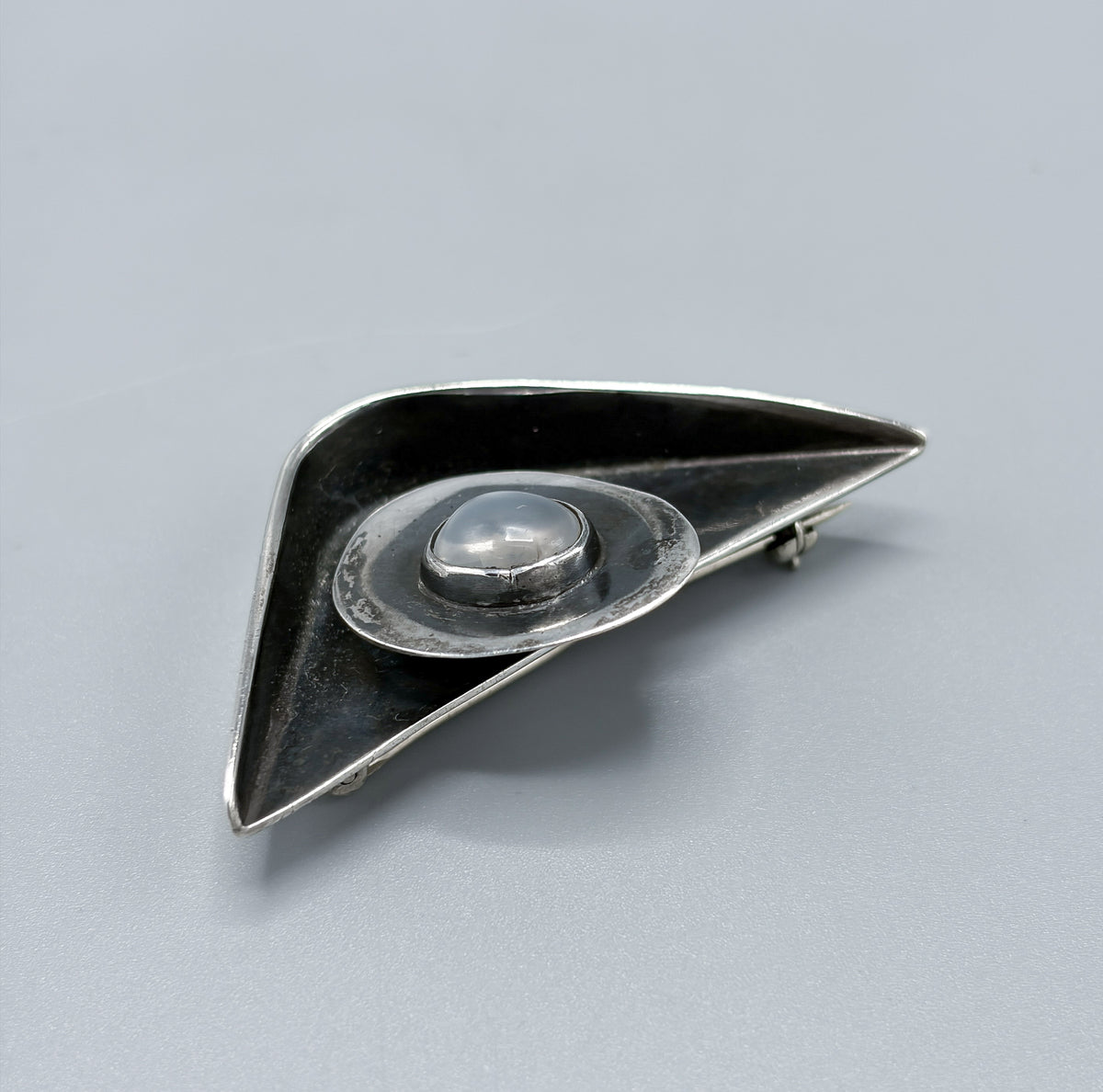 Estate Sterling Silver Ed Weiner Geometric Brooch with Moonstone