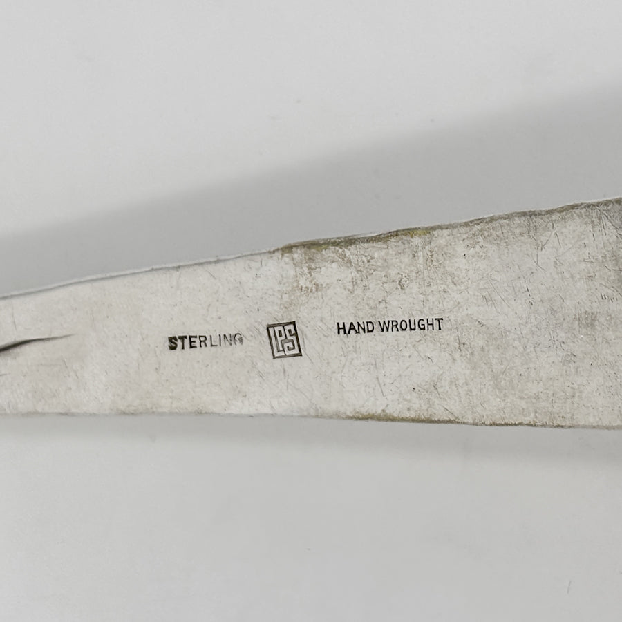 Estate Lona P. Schaeffer Sterling Silver Large Serving Fork and Spoon Set with Leaf Handle