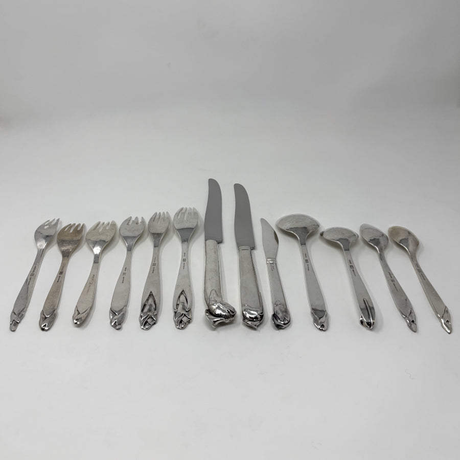 Estate Peer Smed Sterling Silver “Jack-in-the-Pulpit" Cutlery Set 13-Piece Place Setting (156)