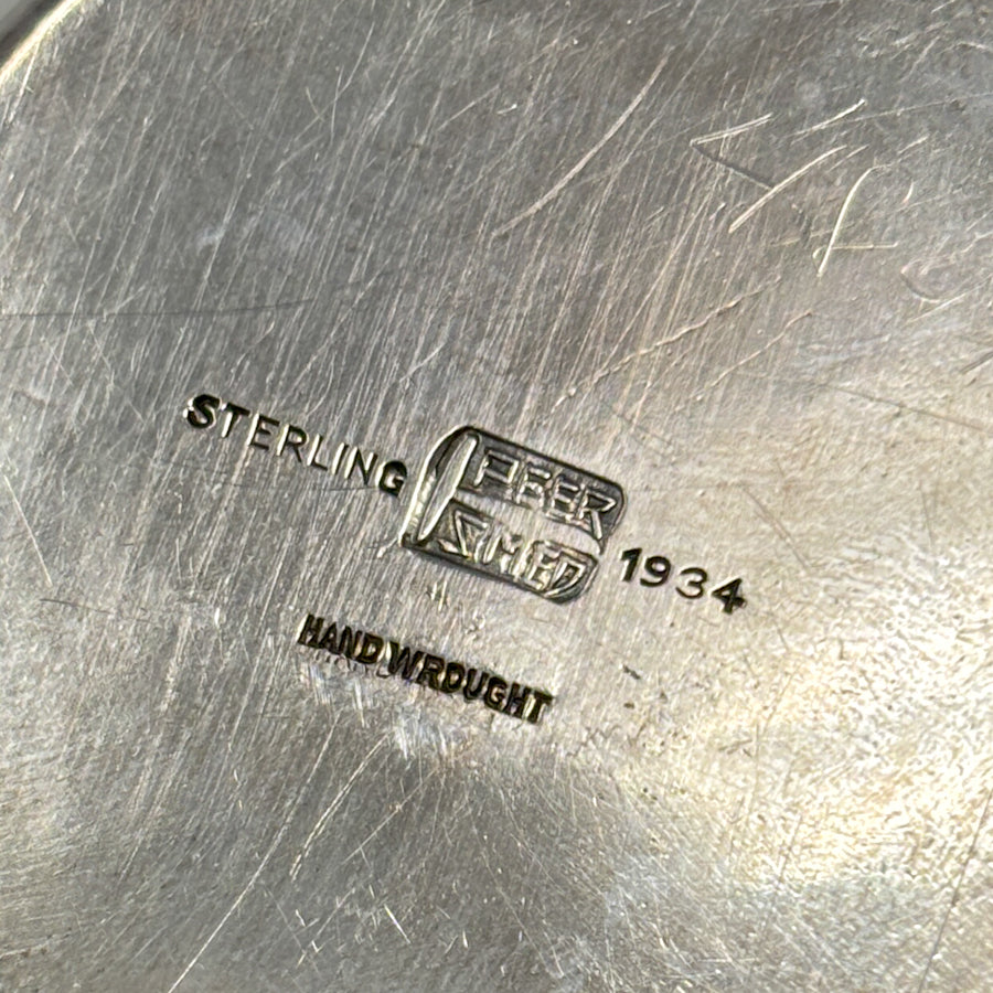 Estate Peer Smed Handwrought Sterling Silver Tea Strainer with Circular Cut-Out Design on Stand