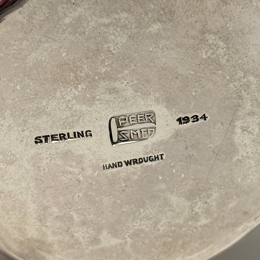 Estate Peer Smed Handwrought Sterling Silver Tea Strainer with Spiral Cut-Out Design on Stand