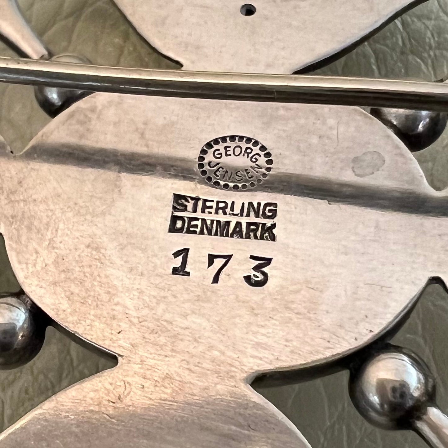 Estate Georg Jensen Sterling Silver Art Nouveau Foliage & Silver Pearl Cabochon Center Brooch No. 173