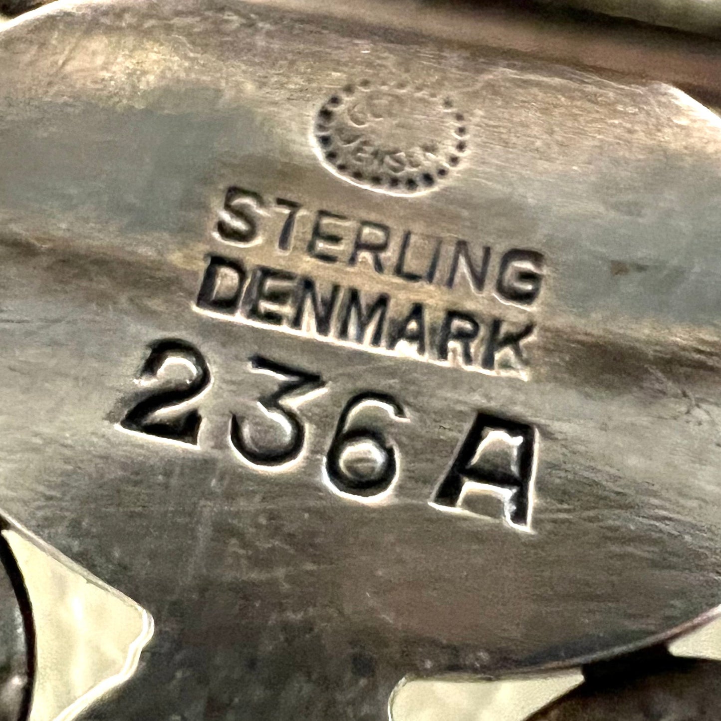 Estate Georg Jensen Sterling Silver Art Nouveau Leaf and Silver Cabochon Brooch No. 236A