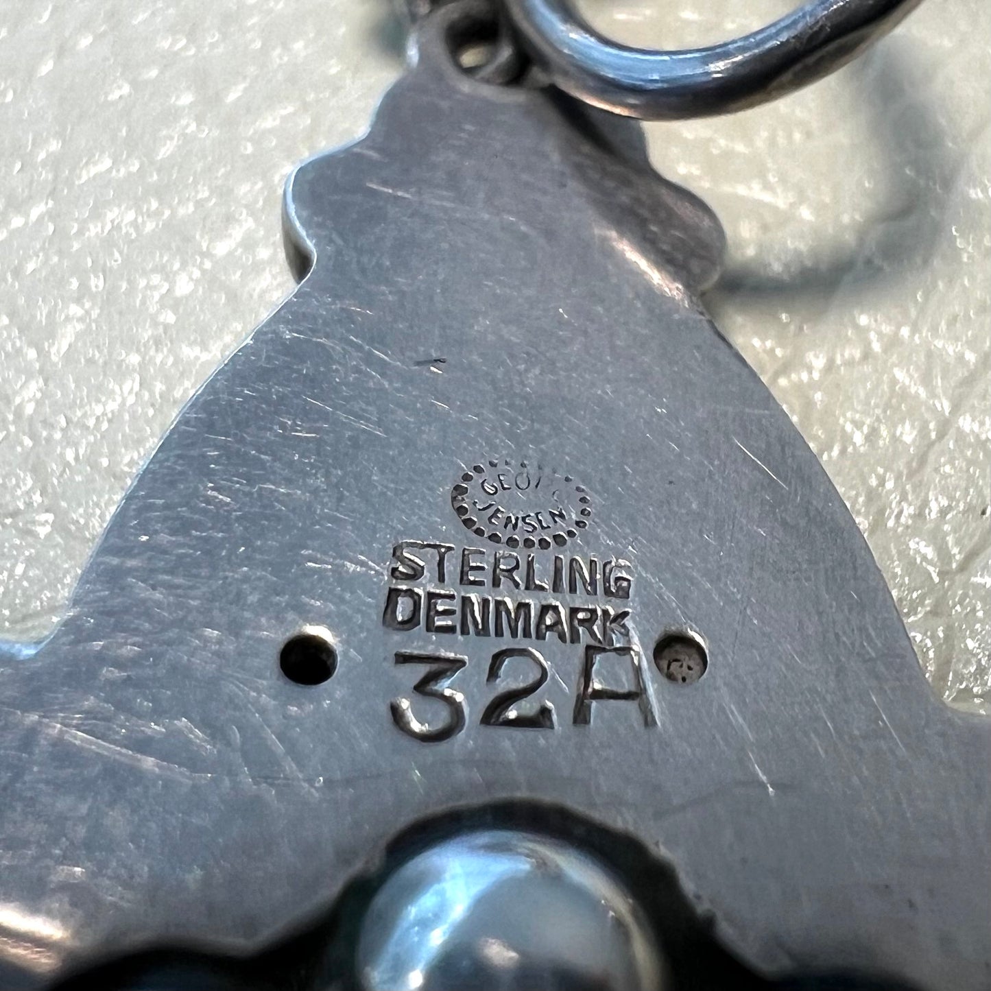 Estate Georg Jensen Sterling Silver Dangle Leaf & Berry Screw Back Earrings No. 32A