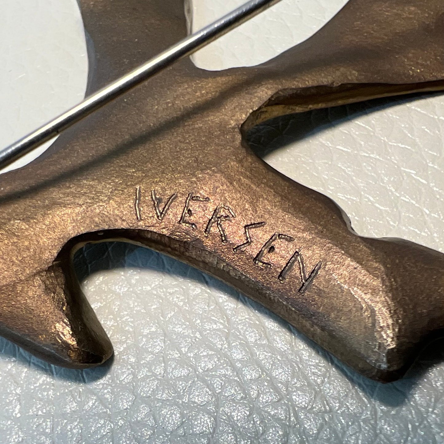 Estate John Iversen Handmade Bronze Leaf Brooch Pin Rare