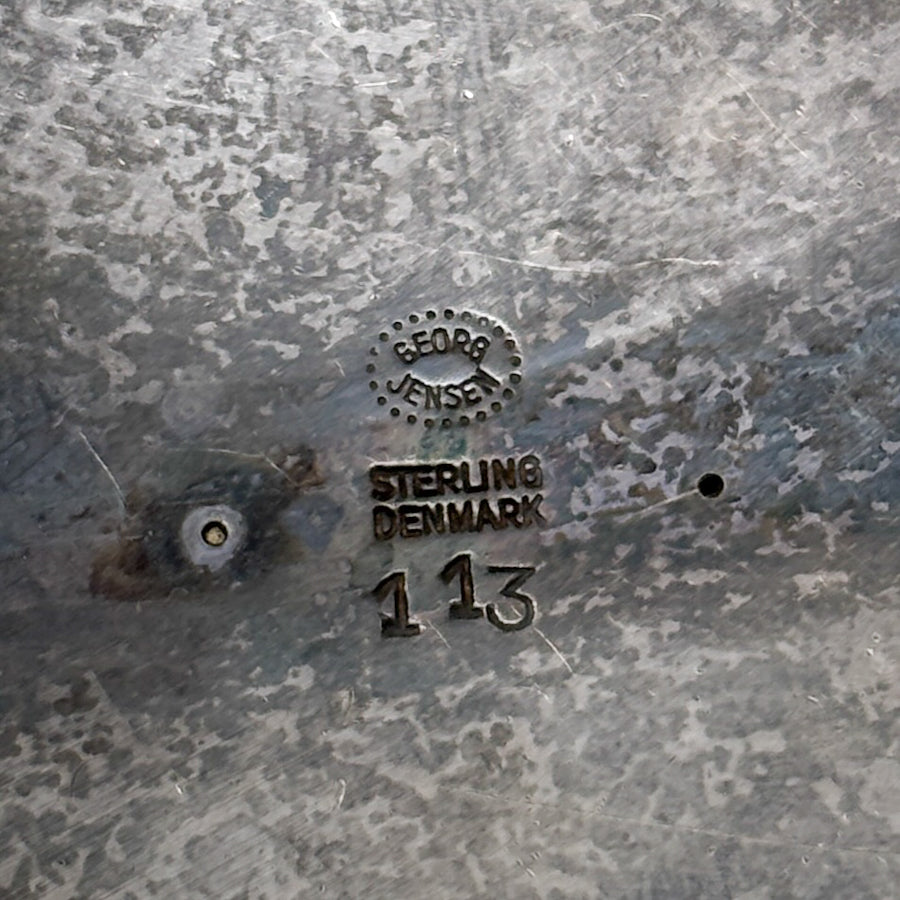 Estate Georg Jensen Sterling Silver "Pansy" Brooch with Coral No. 113