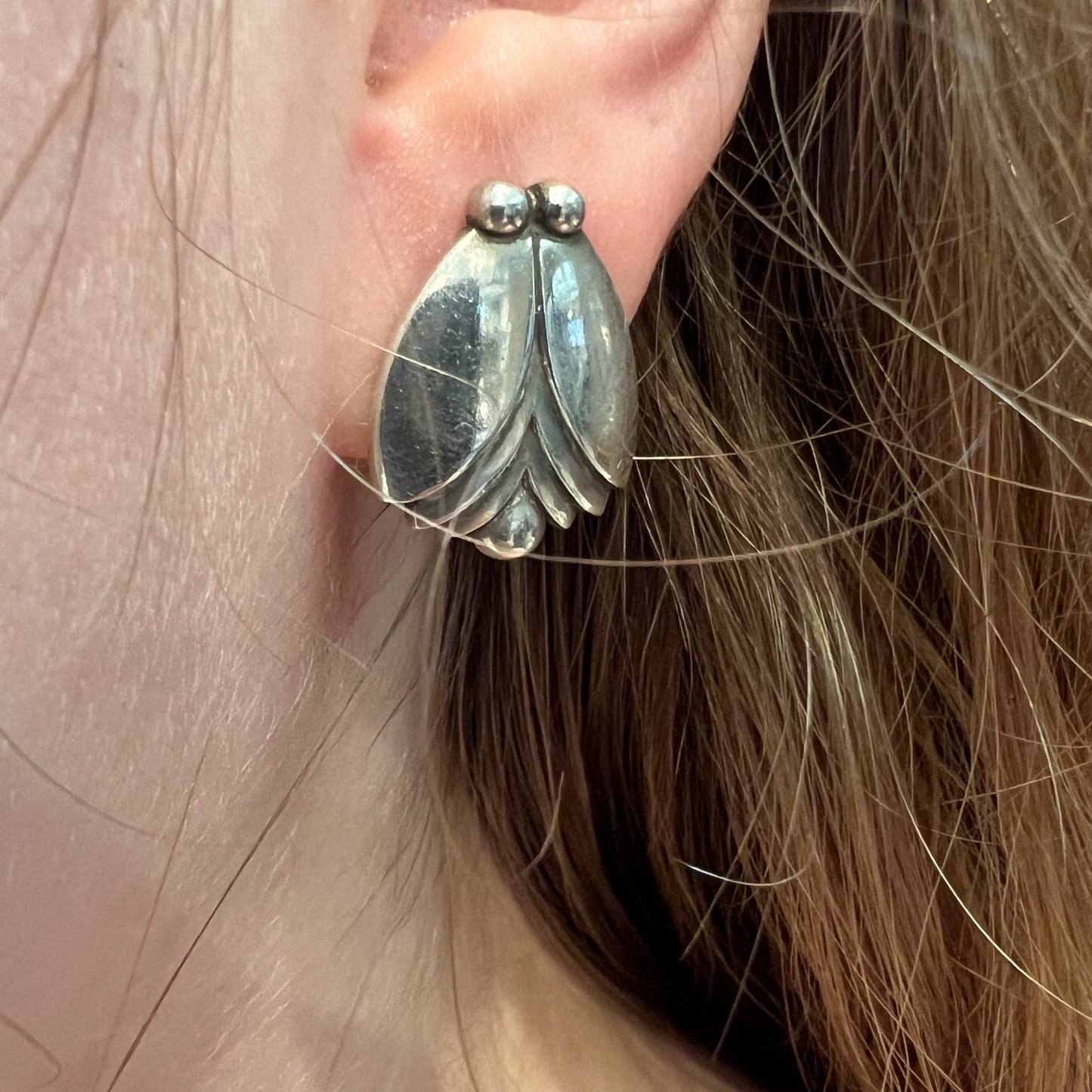 Georg Jensen Sterling Silver Art Deco Screw-Back Earrings No. 106 By Harald Nielsen