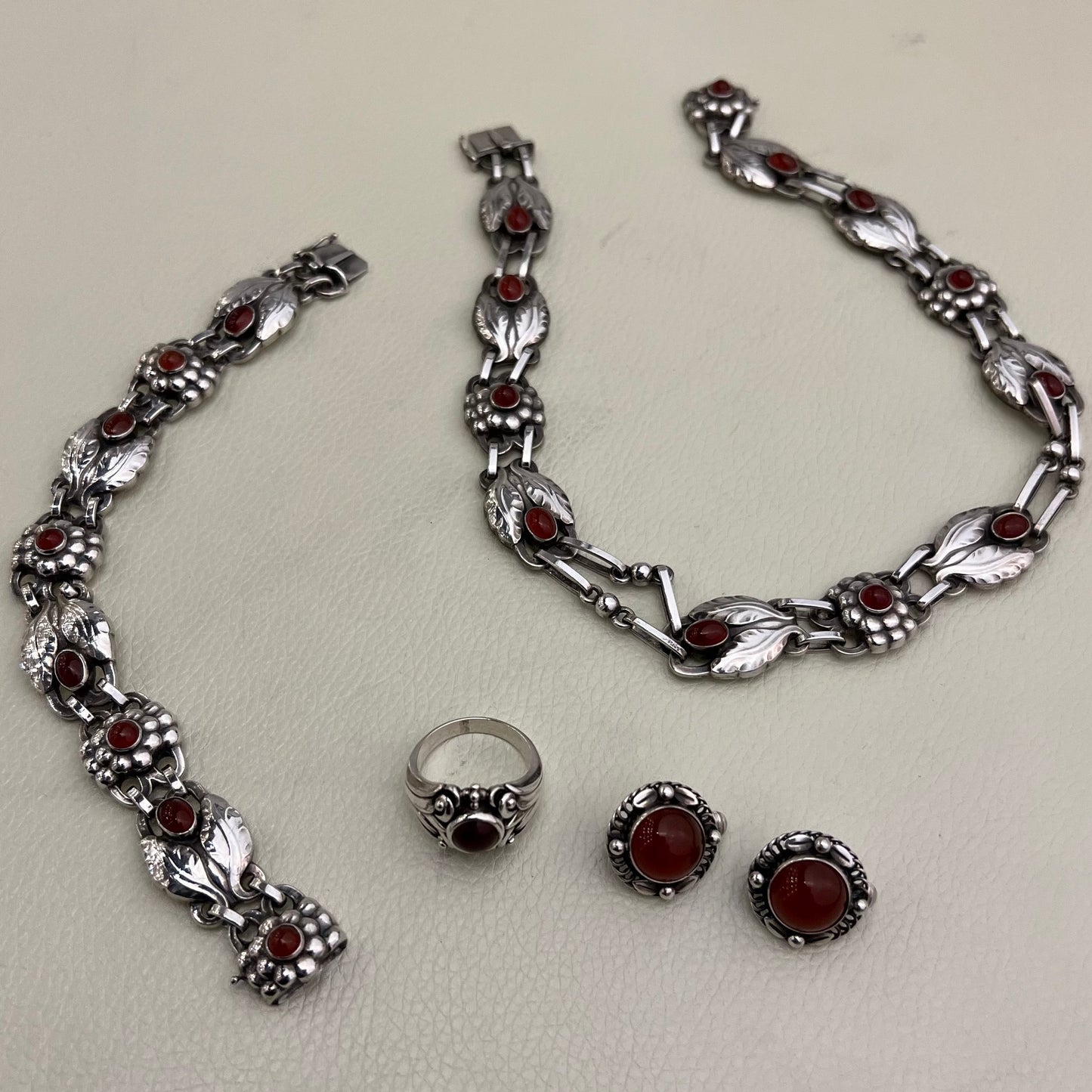 Estate Georg Jensen Sterling Silver Ring with Carnelian Cabochon Stone No. 38