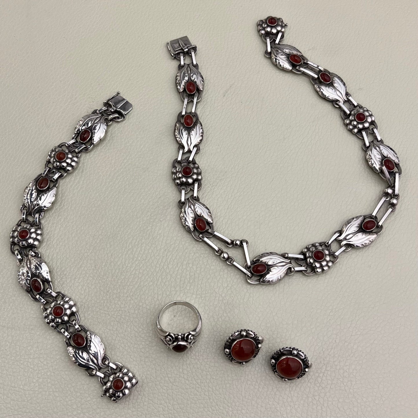 Georg Jensen Sterling Silver Clip-On Earrings Design No. 39 with Carnelian Cabochon Stones