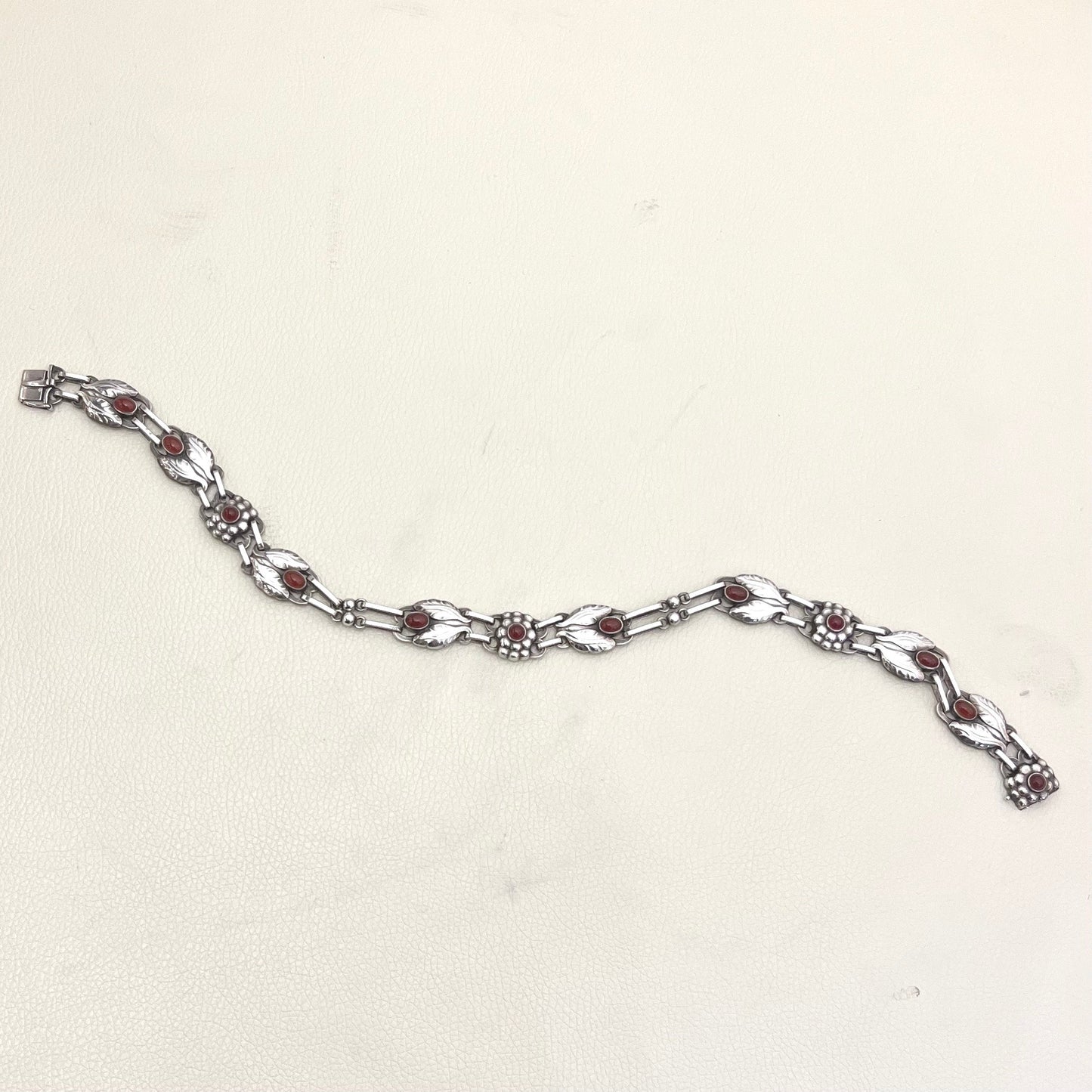 Georg Jensen Sterling Silver Necklace Design No. 1 with Carnelian Cabochon Stones