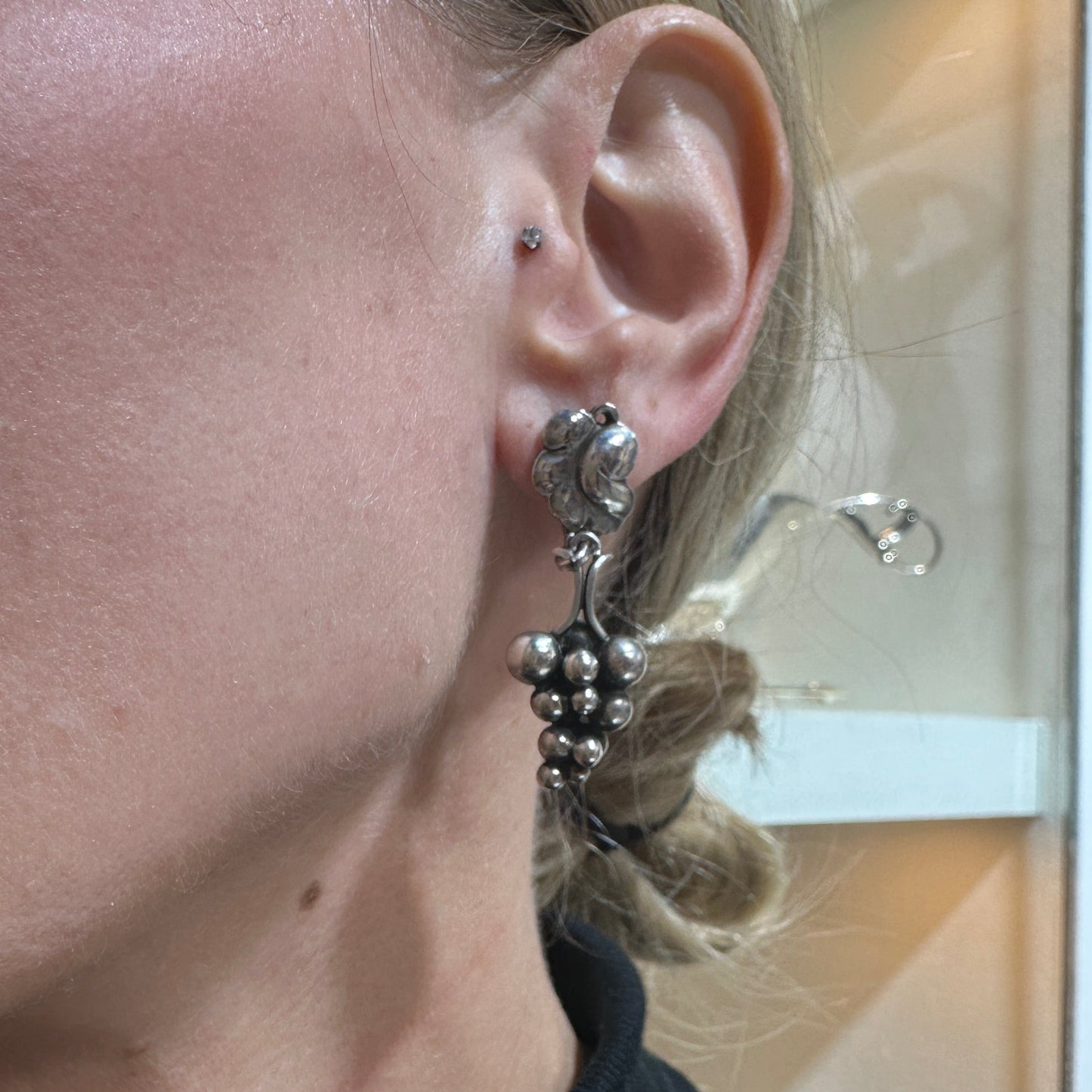 Estate Georg Jensen & Wendel Sterling Silver Grape Dangle Screw-back Earrings by Harald Nielsen No 40