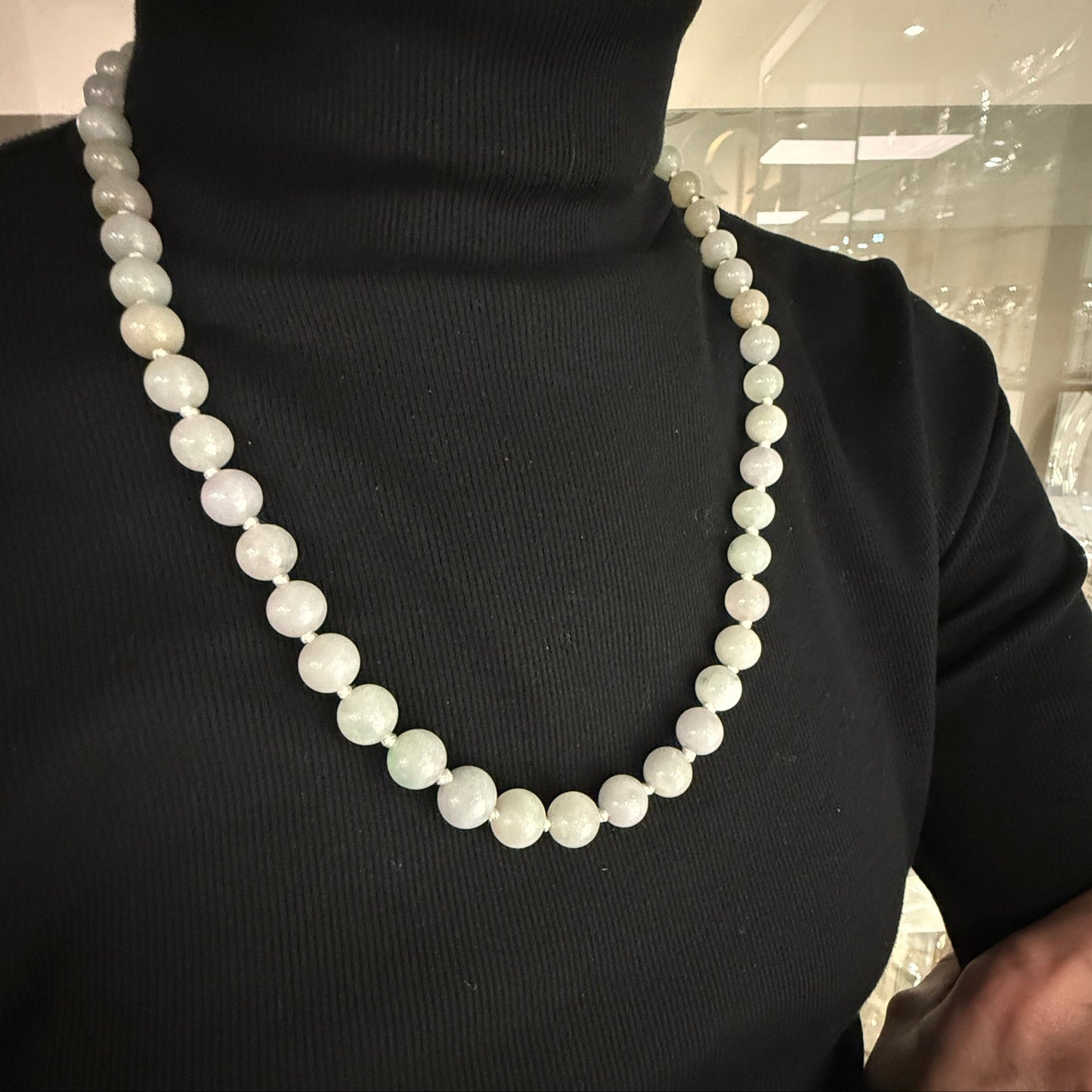 Estate Light Green Jadeite Long Bead Necklace