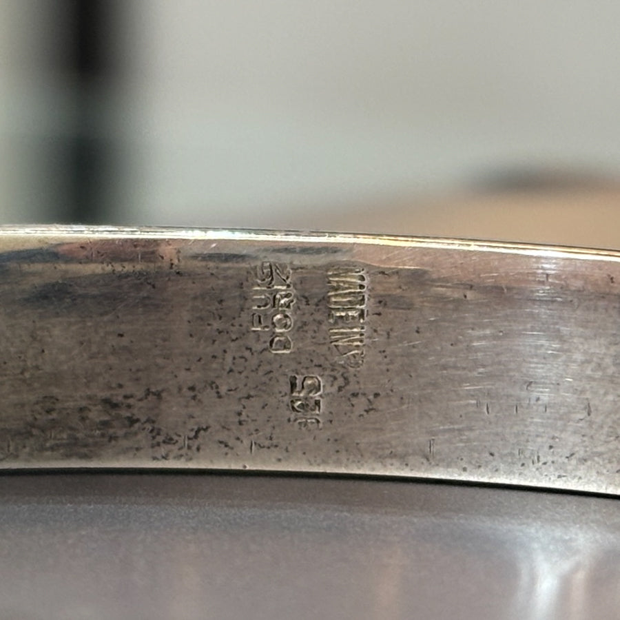 Estate Puig Doria Sterling Silver Modernist Open Cuff Bangle with Ebony Inlay