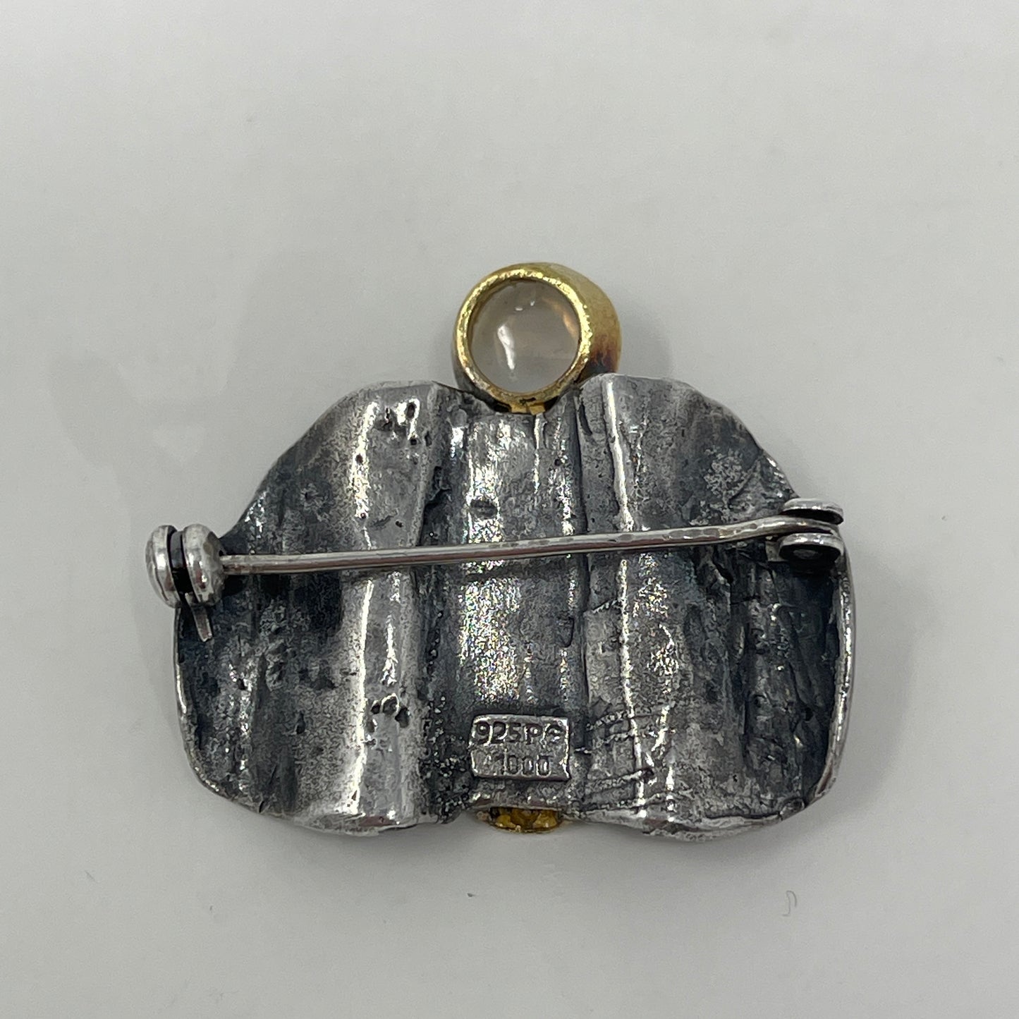 Perli Werkstatte Gilded Sterling Silver and 24KT Gold Vermeil Brooch with Moonstone Cabochon