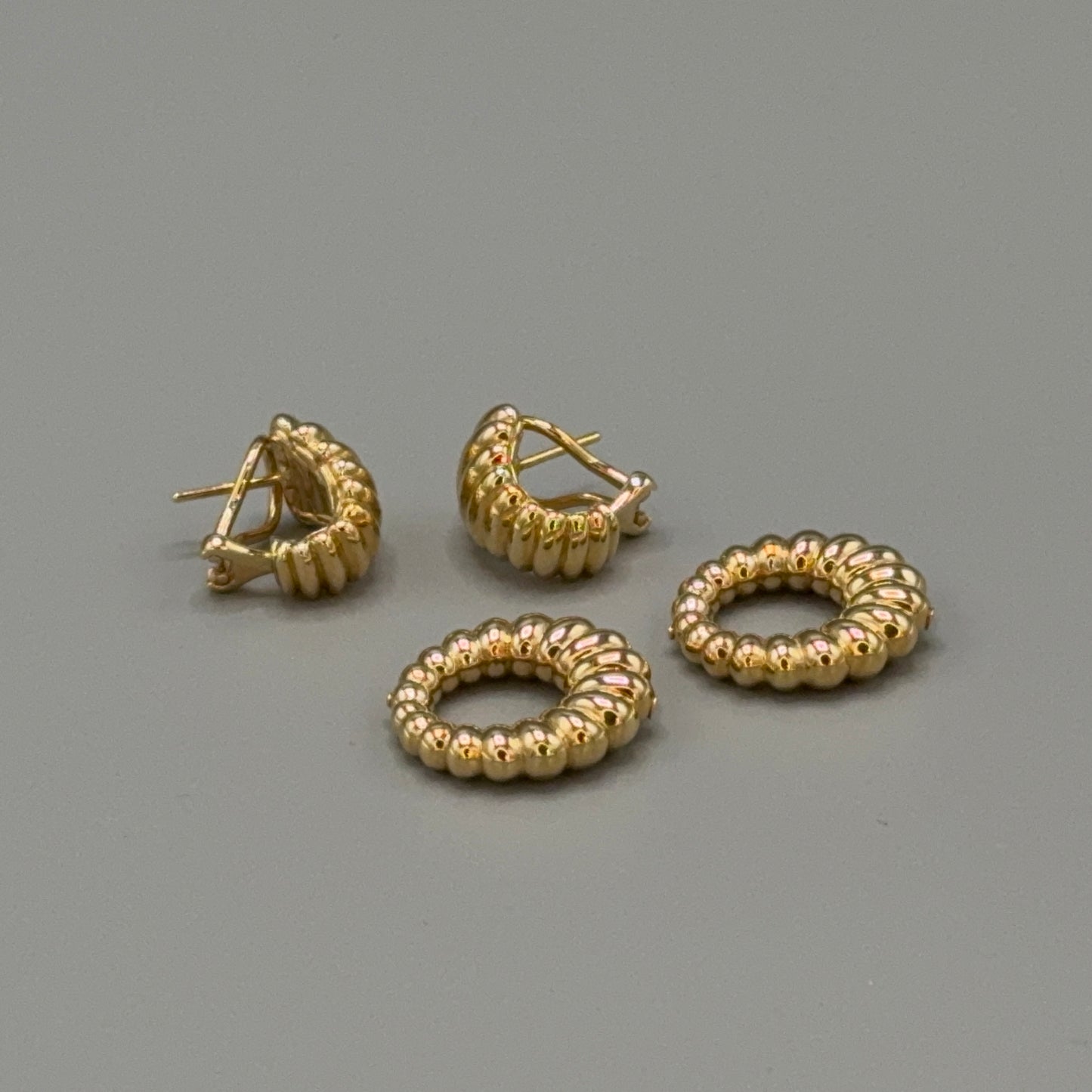 Estate John Hardy 18KT Gold Ribbed Door Knocker Earrings with Removable Ring