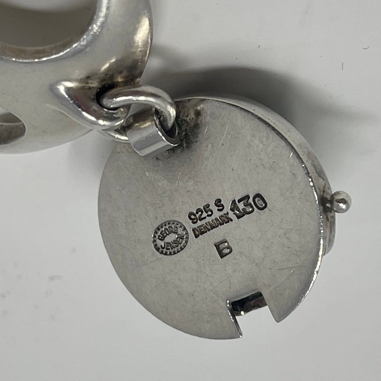 Estate Georg Jensen Sterling Silver Modernist Necklace with Green Stone by Henning Koppel No. 130B