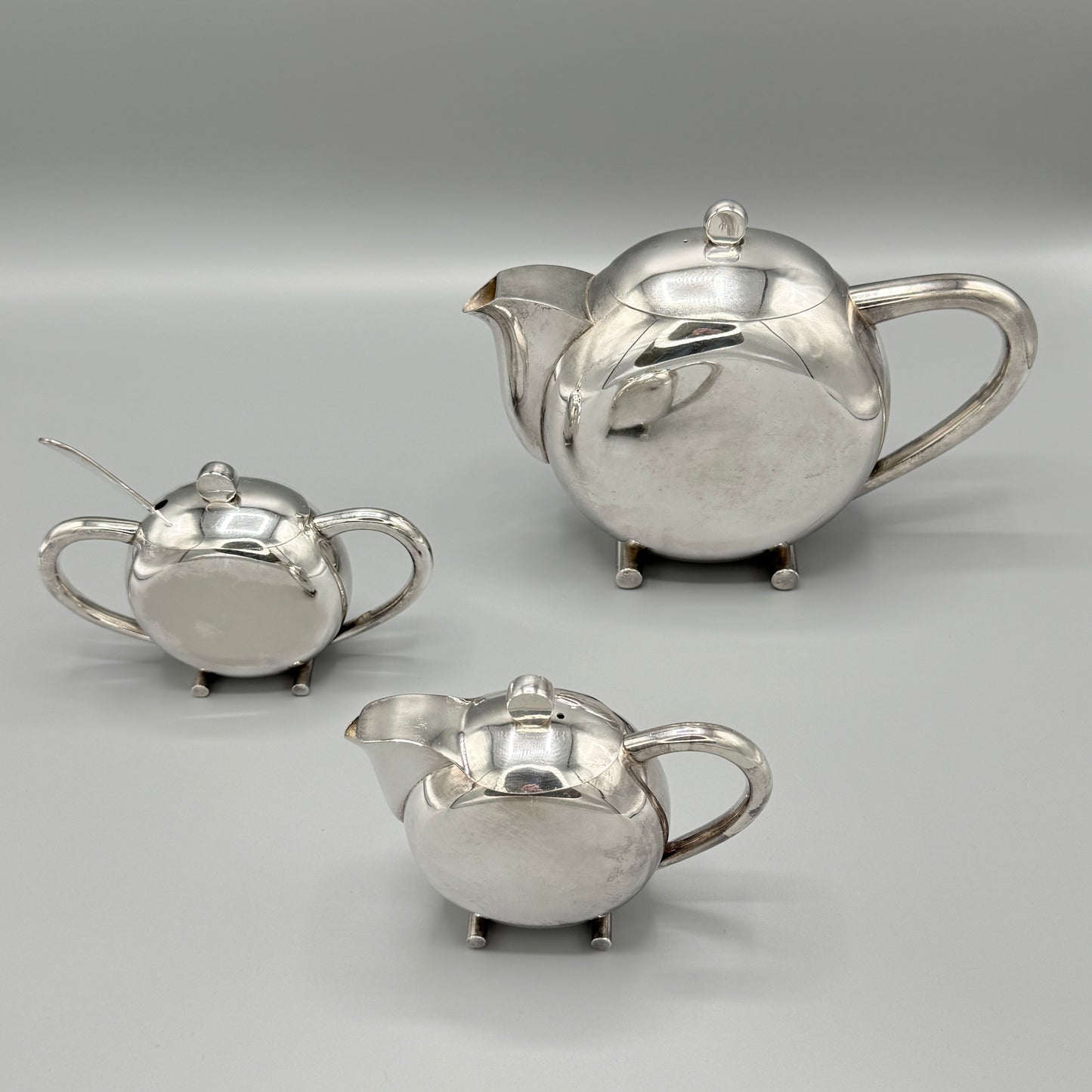Estate Three-piece Silver Plated Tea Set with Oval Tray