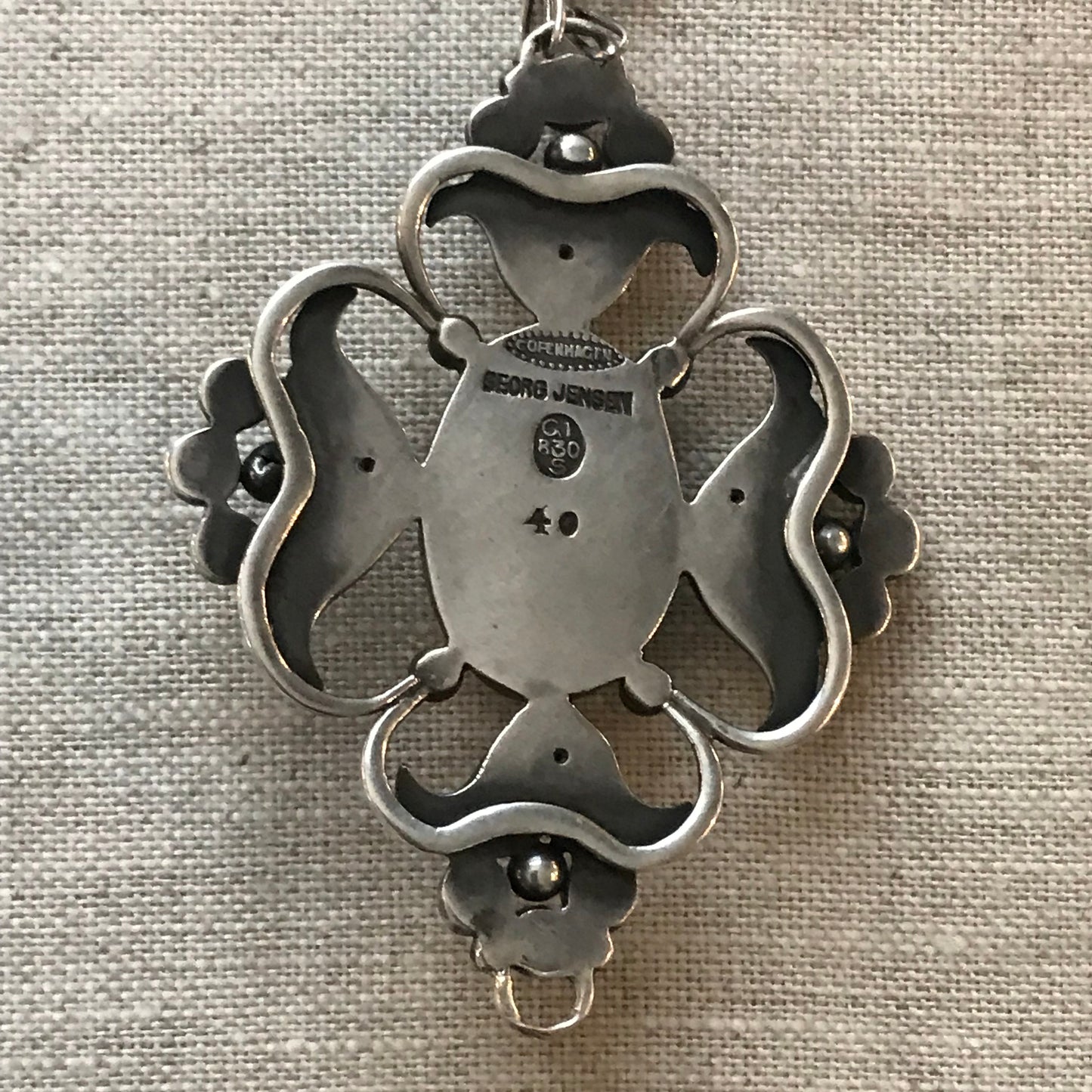 Early Georg Jensen 830 Silver Large Pendant No. 40 with Amber and Chrysoprase