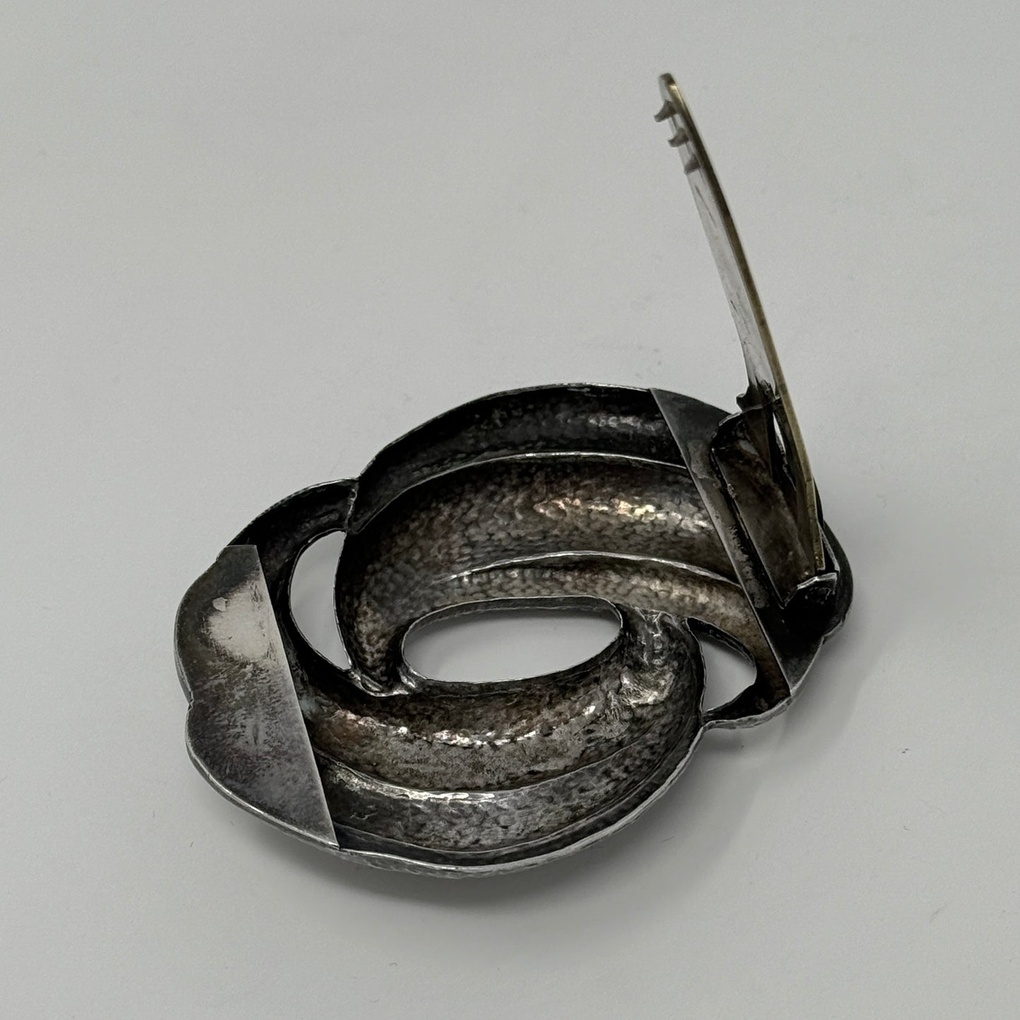 Textured Handmade Hand Hammered Repousse Interlocking Silver with Brass Clip