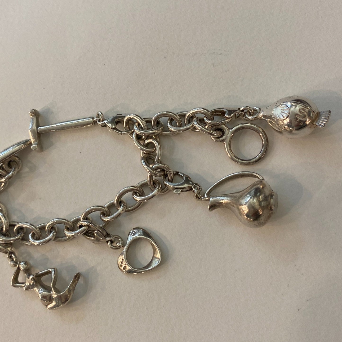 Estate Georg Jensen Sterling Silver Assorted Charm Bracelet with Five Charms No 144