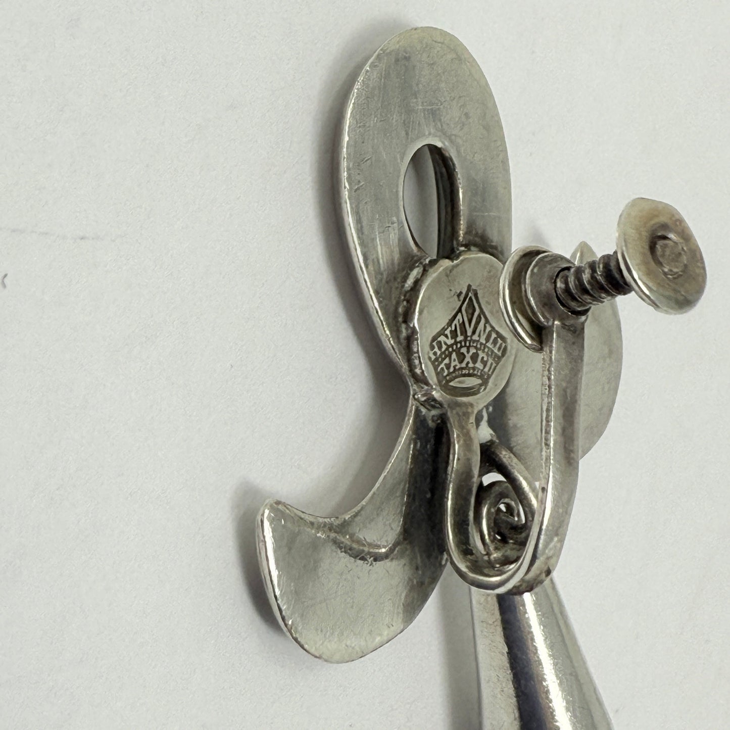 Estate Antonio Pineda 970 Silver Obsidian Screw Back Teardrop Earrings