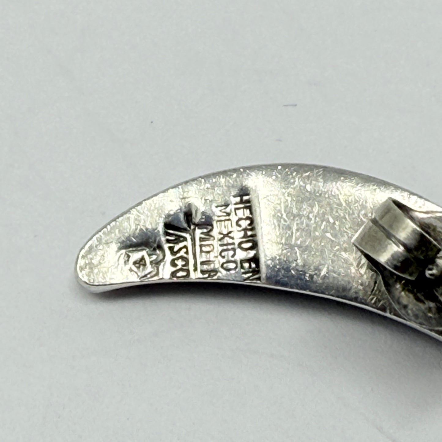 Estate Antonio Pineda 970 Silver Obsidian Crescent Post Back Earrings