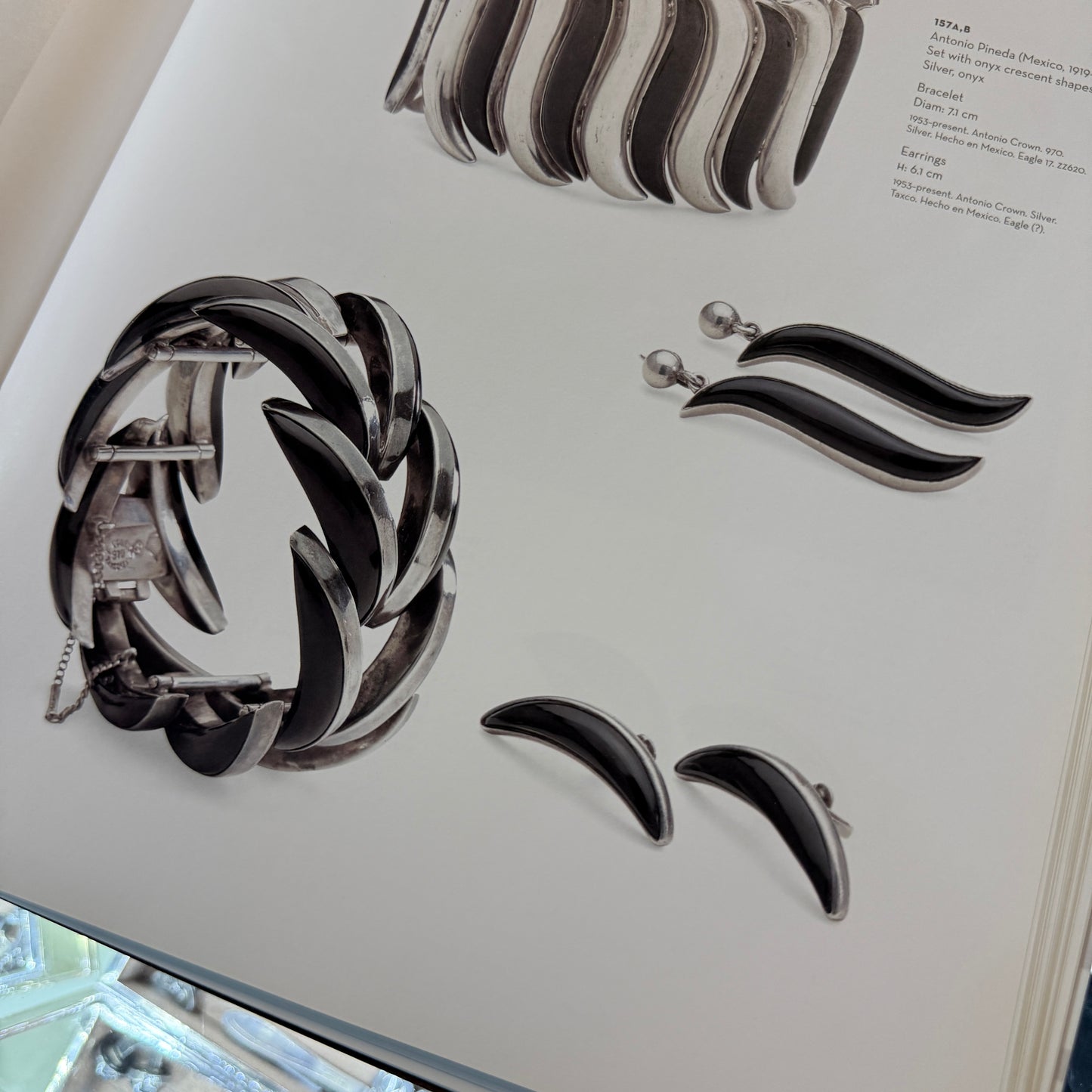 Estate Antonio Pineda 970 Silver Obsidian Crescent Shape Bracelet