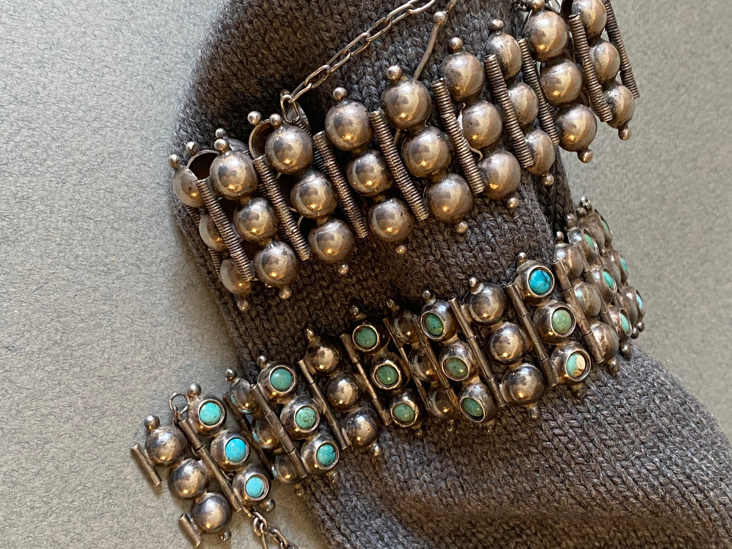 William Spratling Sterling Silver Bracelet with Cabochon Turquoise Links