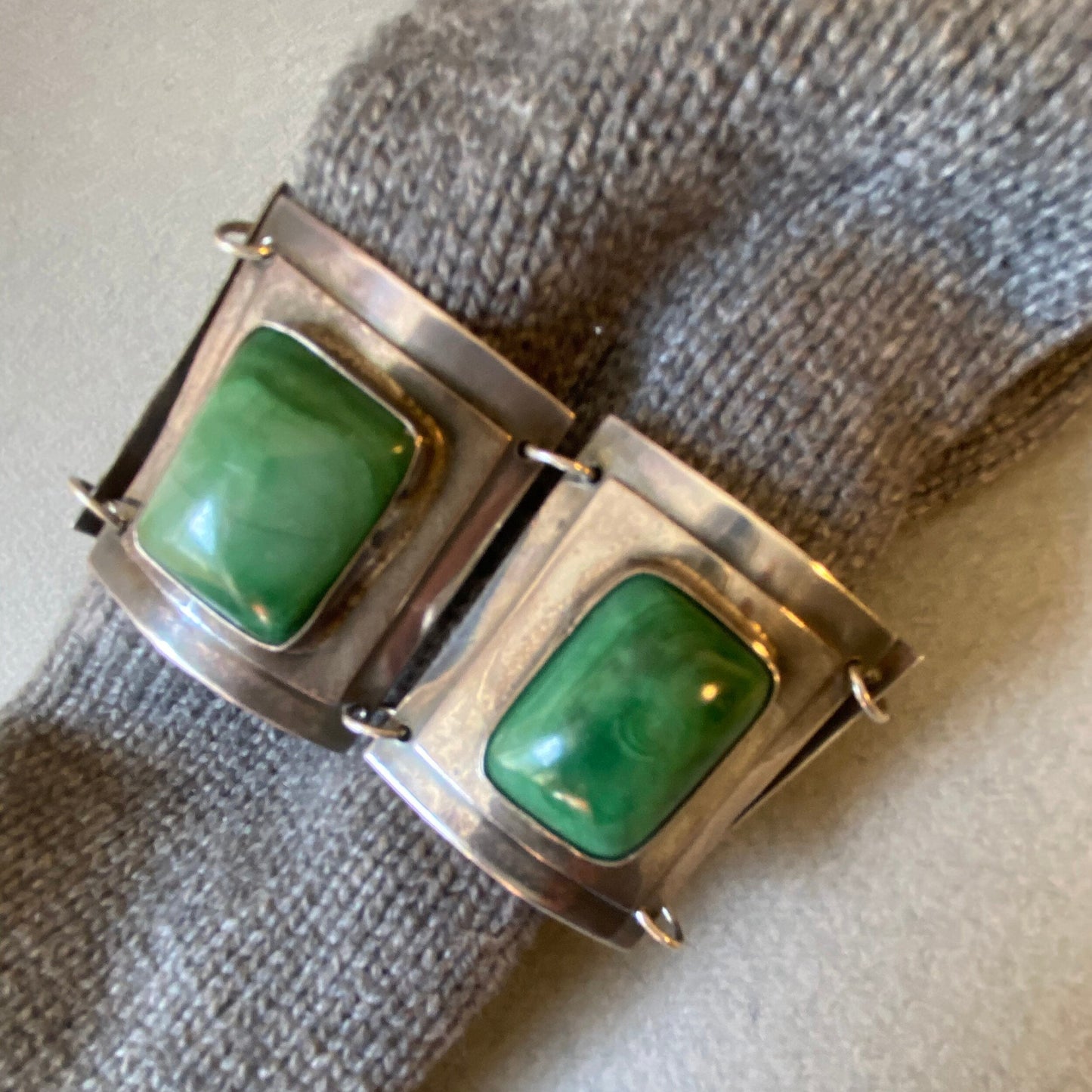 Sterling Silver and Green Stone Panel Bracelet