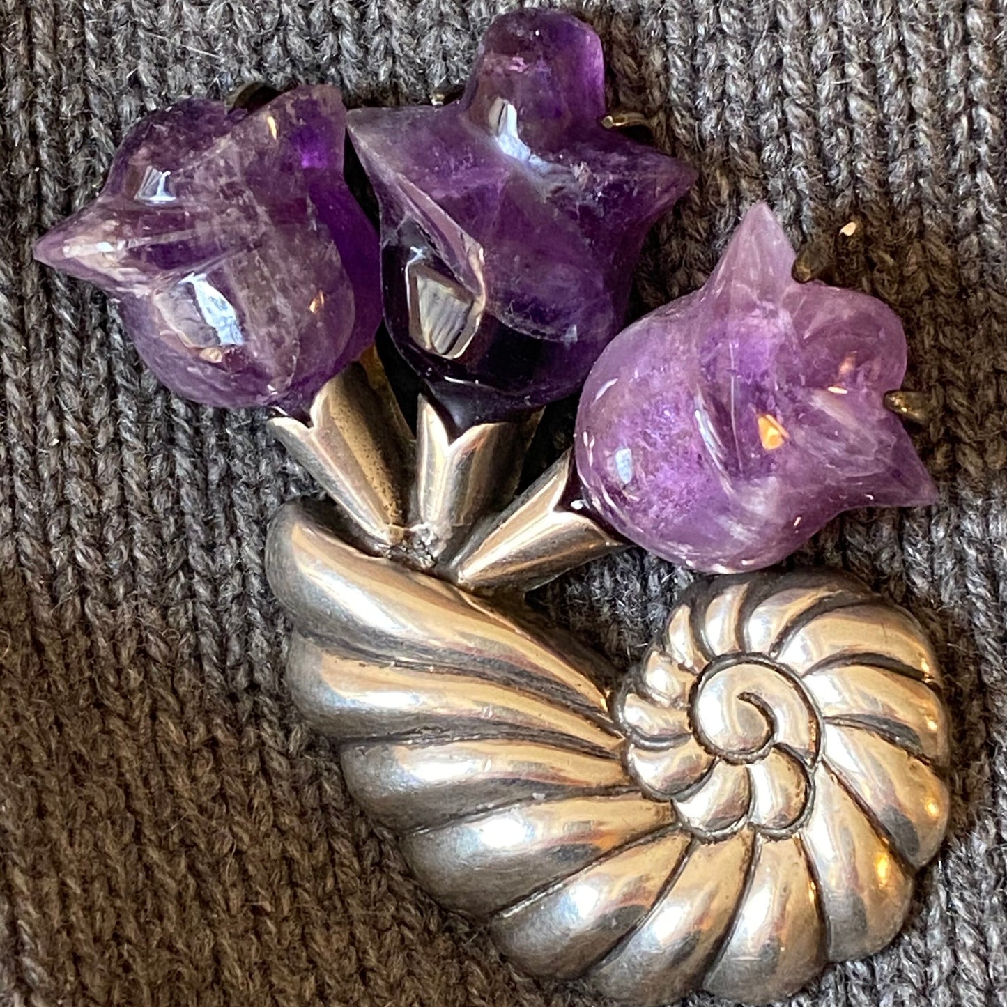 William Spratling Sterling Silver and Amethyst Brooch