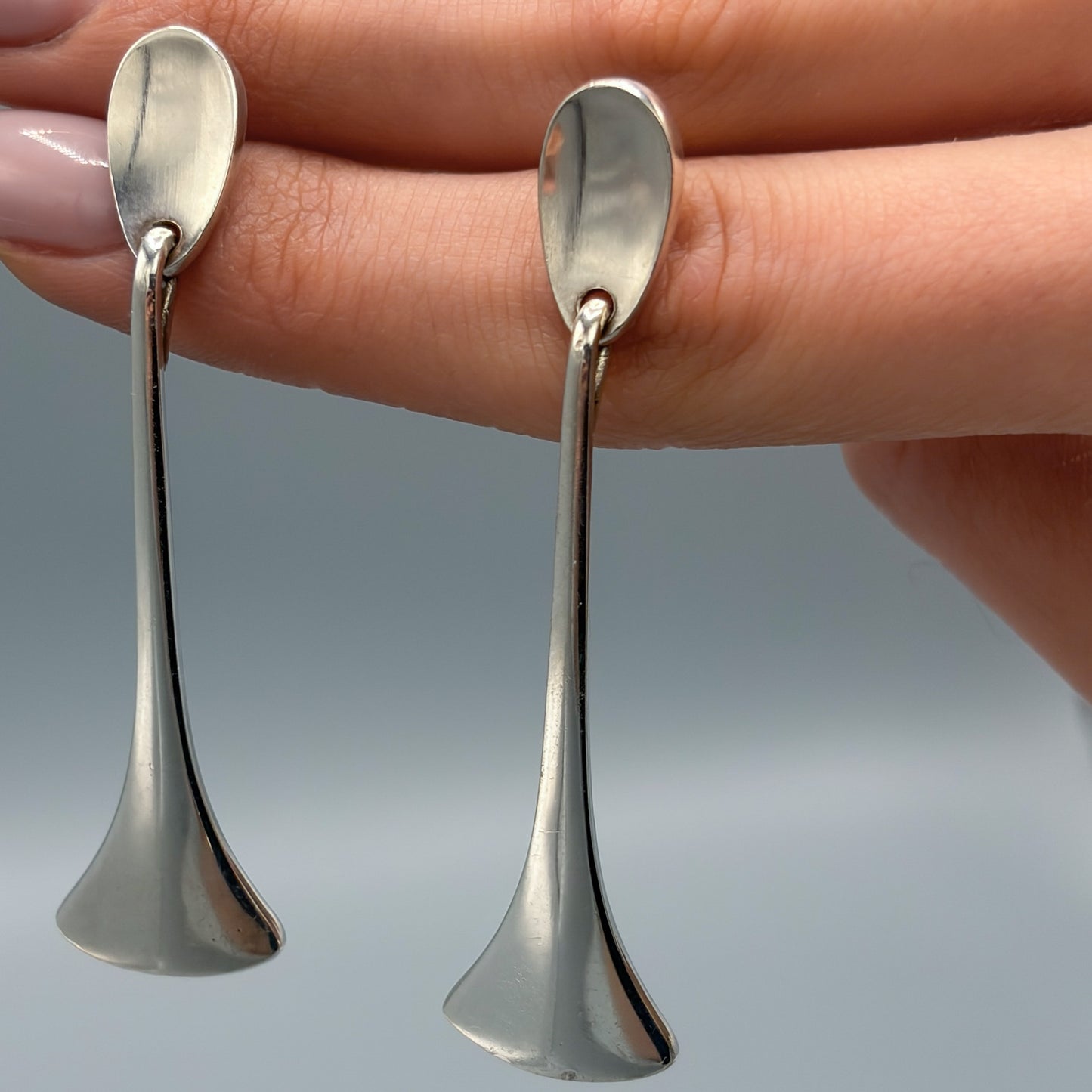 Estate Hans Hansen Sterling Silver Drop Earrings by Karl Gustav Hansen