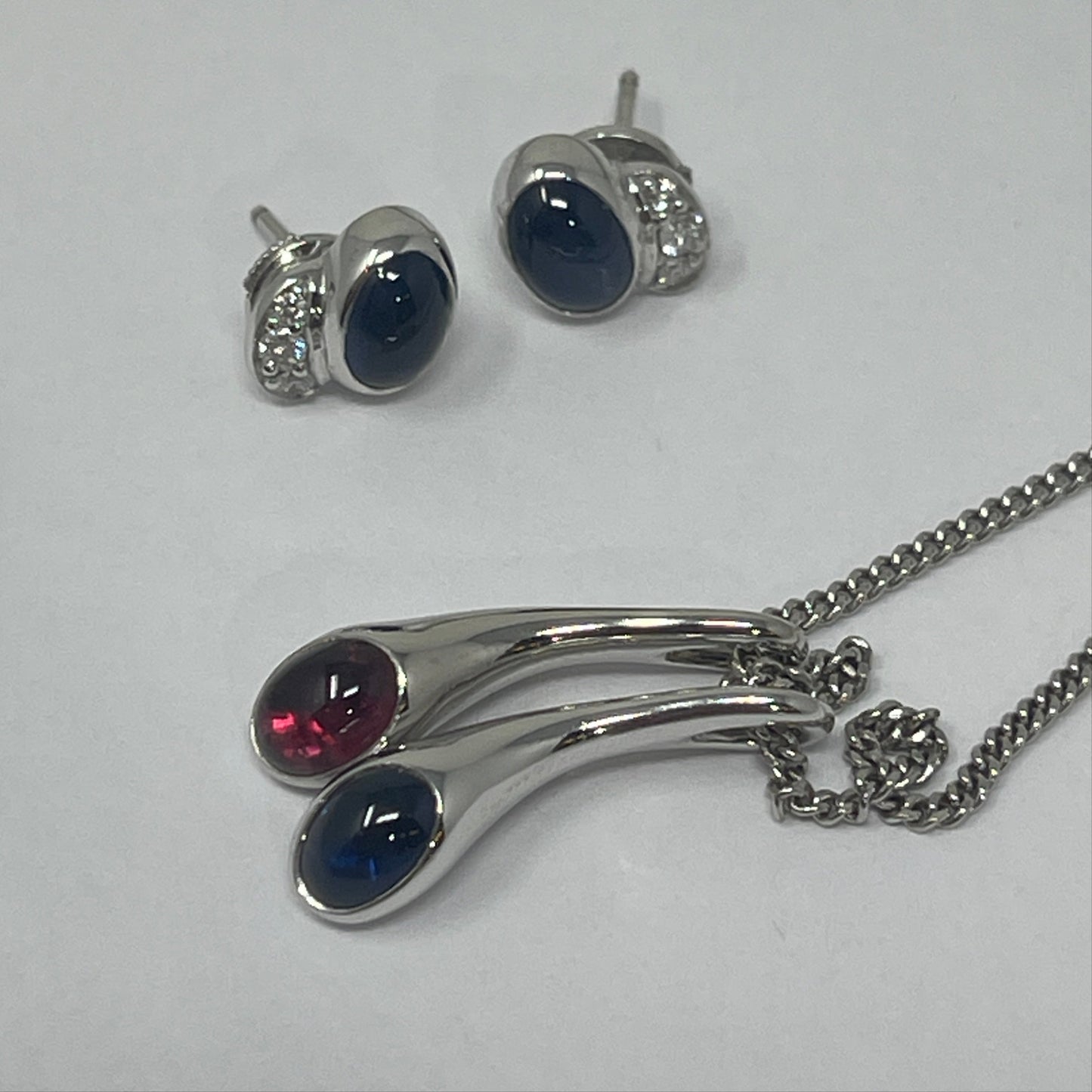 Georg Jensen 18K White Gold "Carnival" Pendant with Sapphire and Garnet