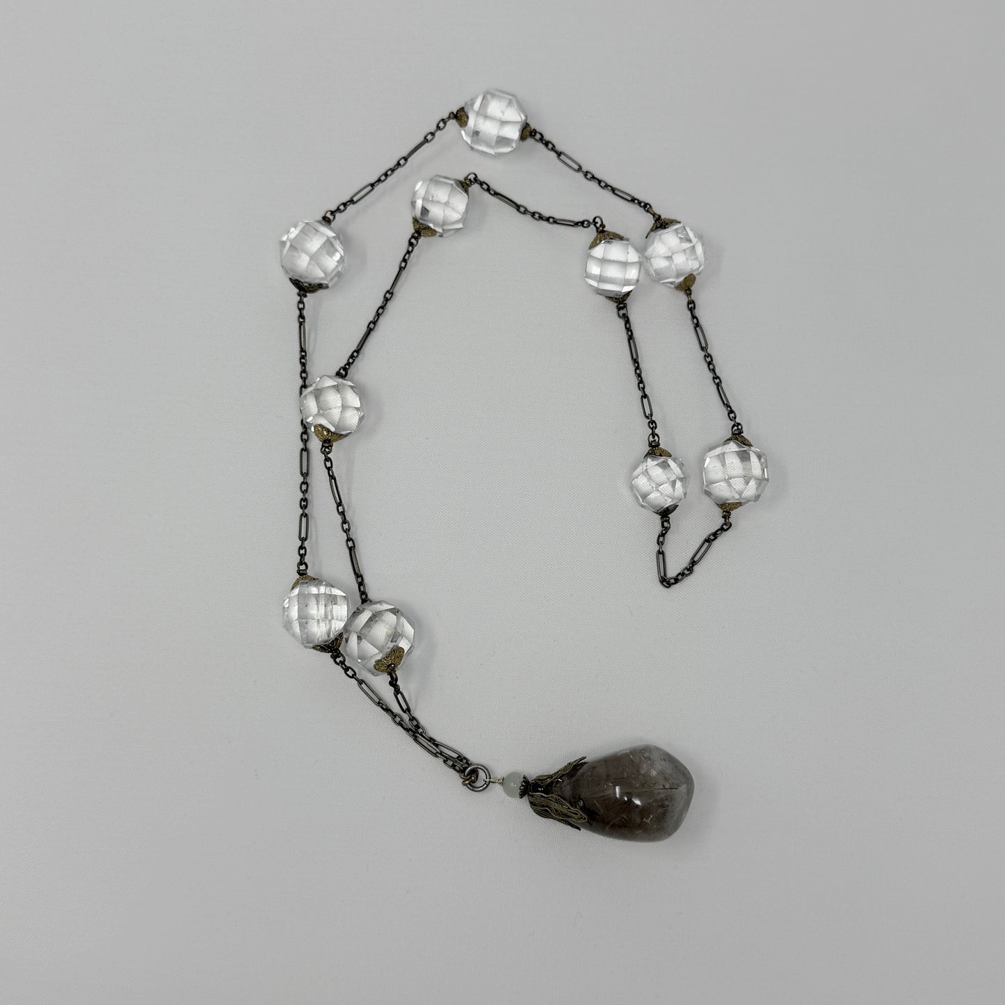 Antique Victorian Rutilated Quartz Drop and Faceted Rock Crystal Necklace