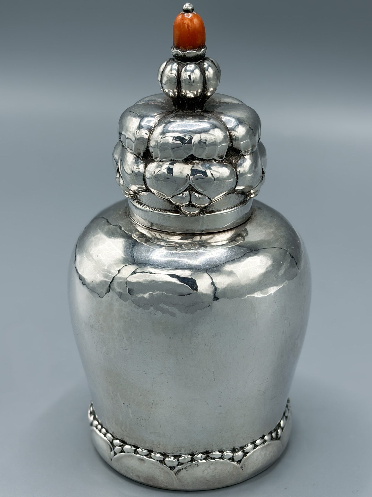 Estate Georg Jensen 830 Silver Art Nouveau Tea Caddy with Amber Finial no.137