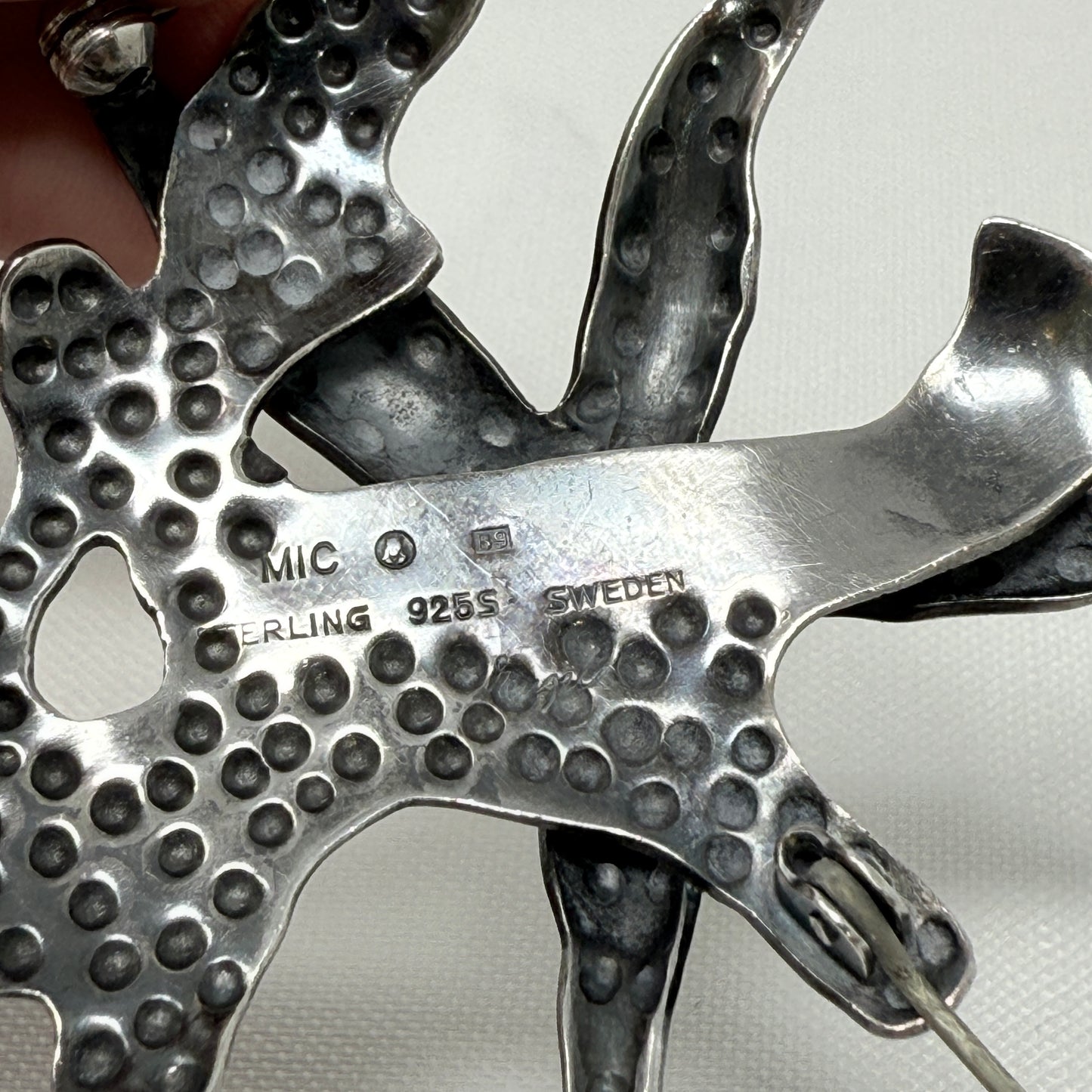 Sterling Silver Starfish on Coral Brooch