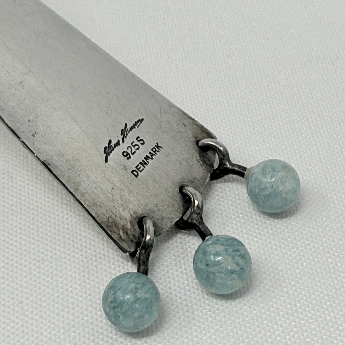 Estate Hans Hansen Sterling Silver Triangle Pendant with Three Amazonite Beads