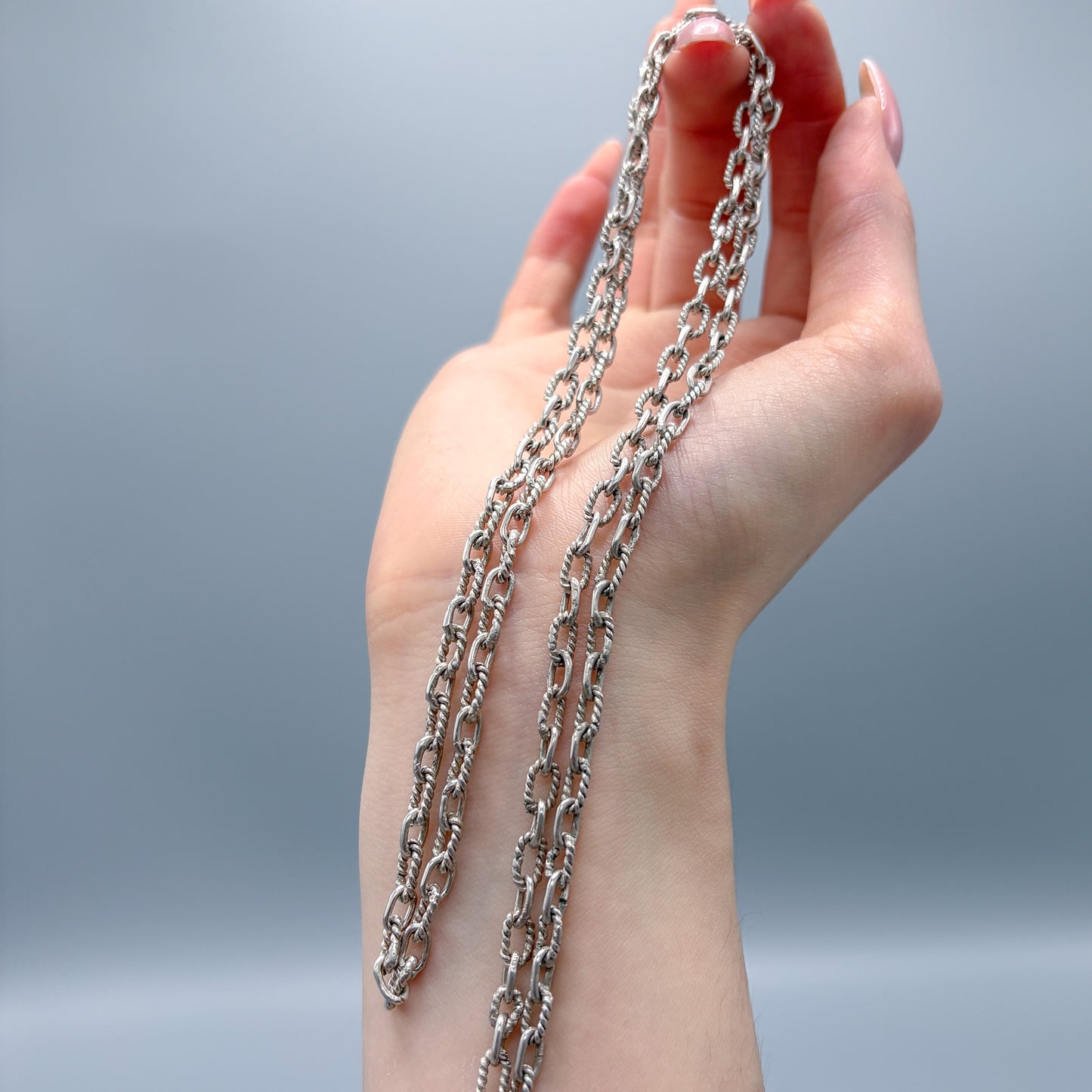 Antique Sterling Silver Rustic Heavy Link Chain Necklace