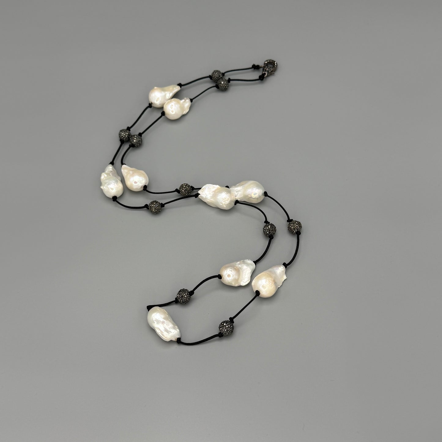 Estate Baroque Pearl Necklace on Black Silk Cord