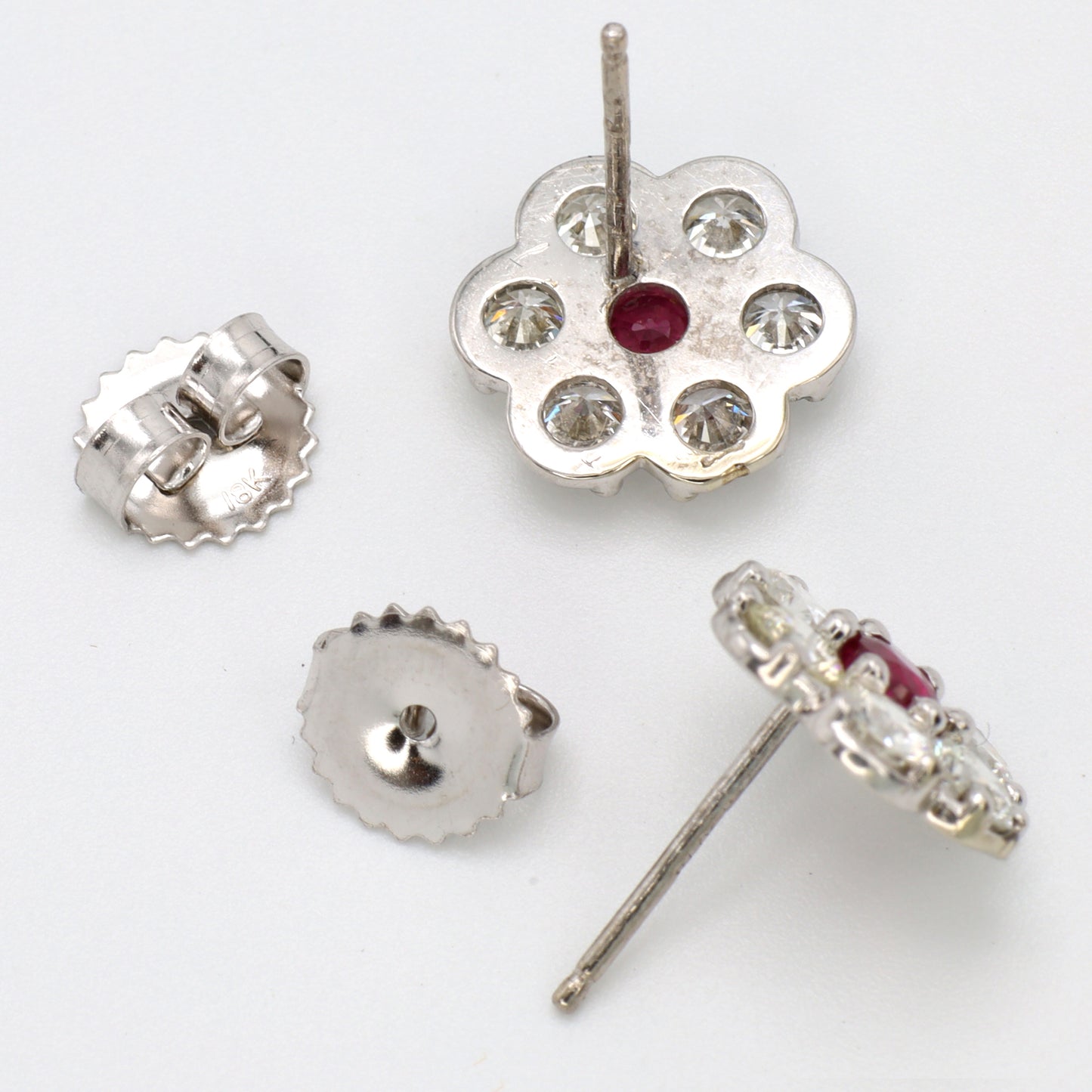 Hammerman Brothers Spring Flowers Diamond and Ruby Earrings in 18k White Gold