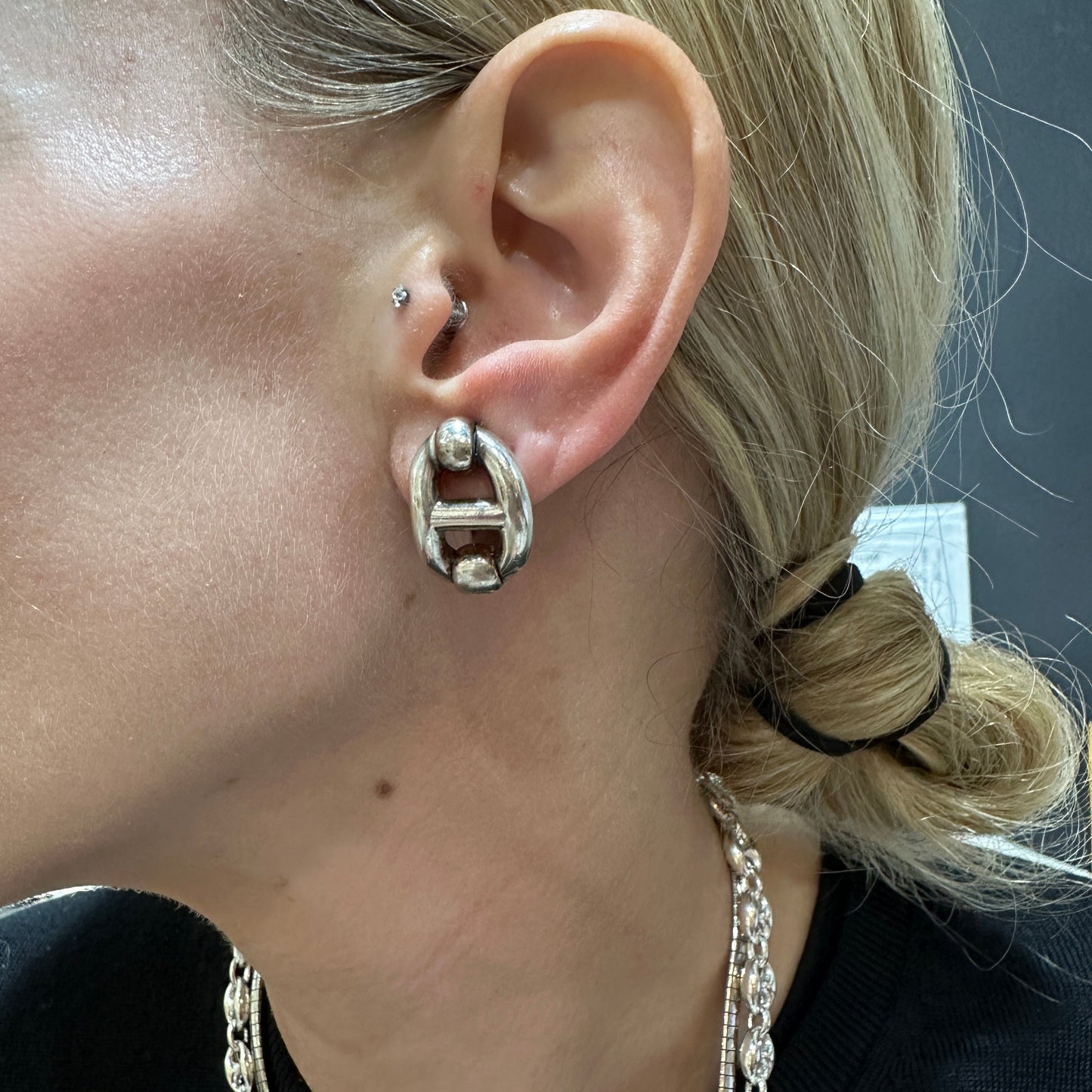 Estate Hermes Sterling Silver Clip On Earrings