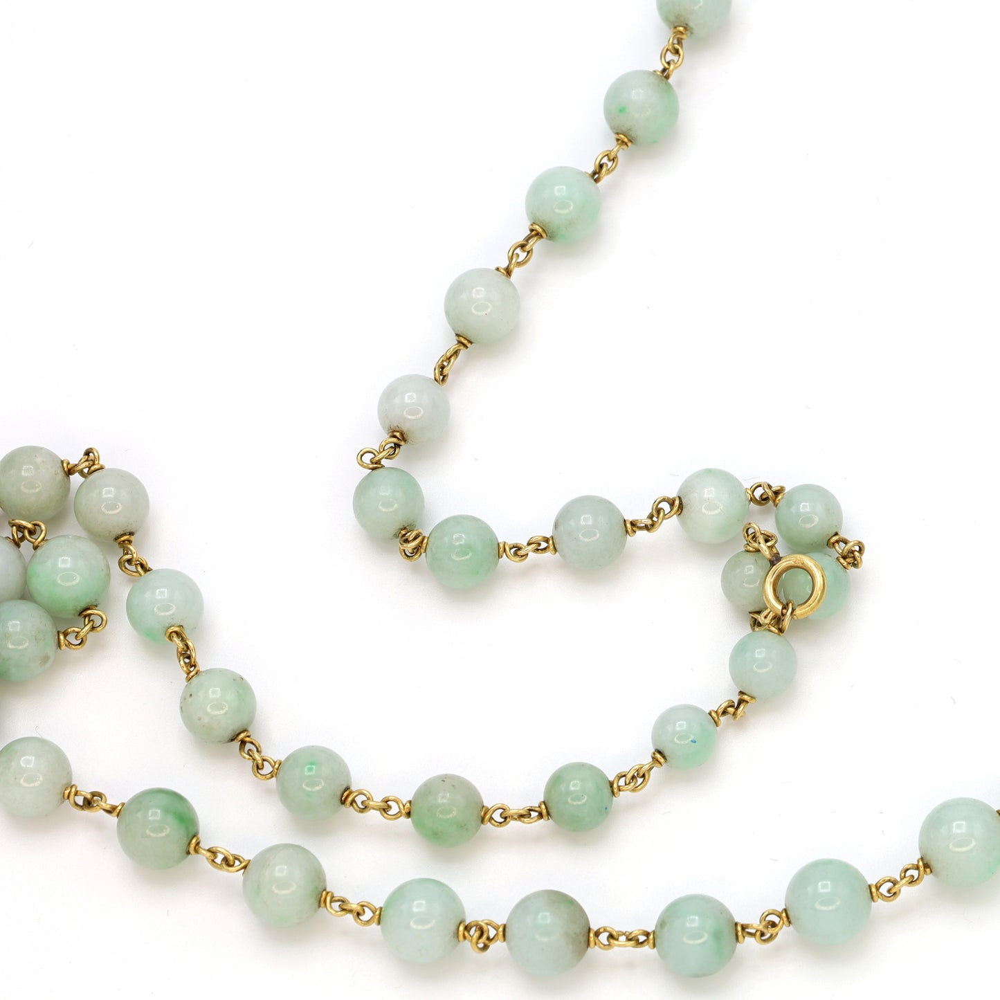 Estate Light Apple Green Jade Long Bead Necklace