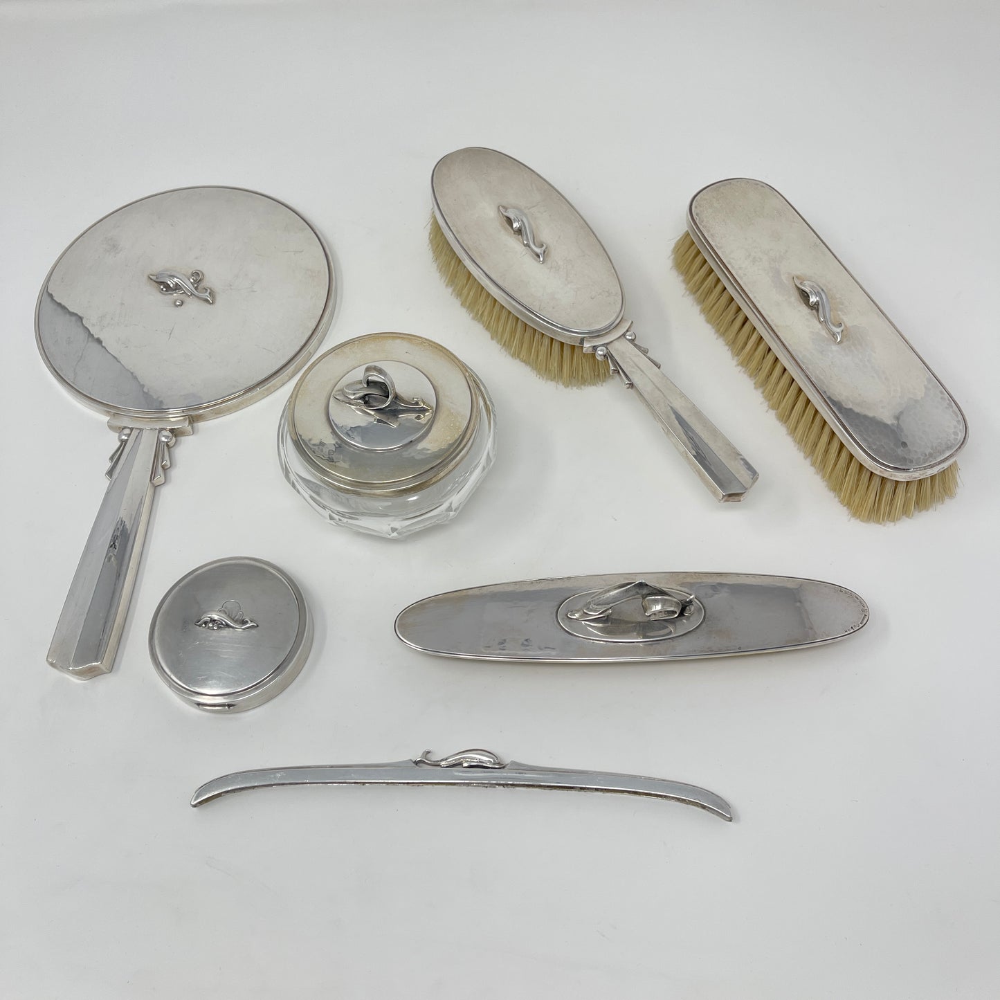 Estate Sterling Silver Georg Jensen Dolphin Vanity Set